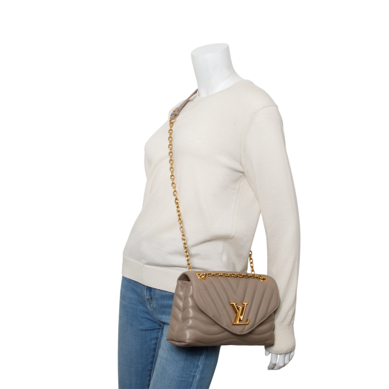 Louis Vuitton Taupe Calfskin LV New Wave Chain Bag