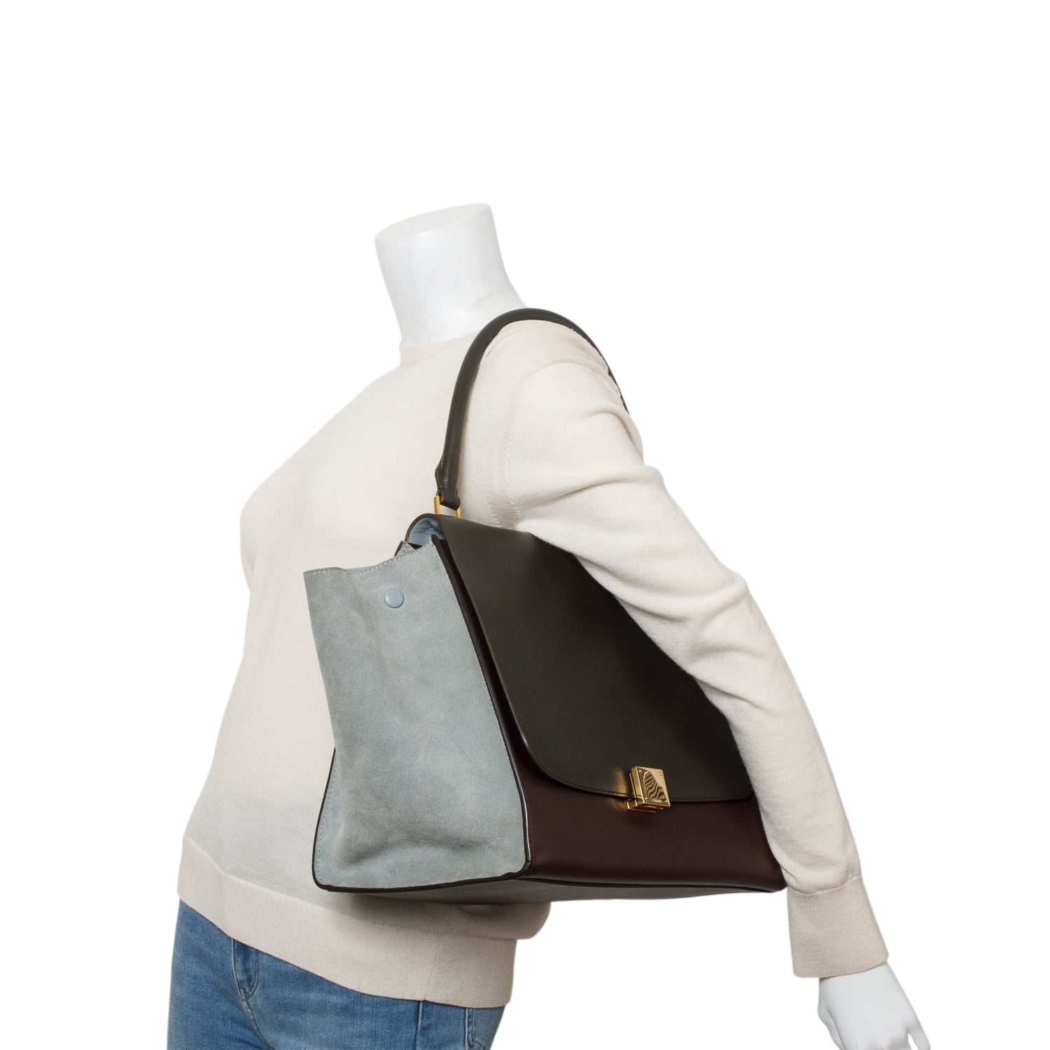 Celine Tri-Color Smooth Calfskin Suede Large Trapeze Bag