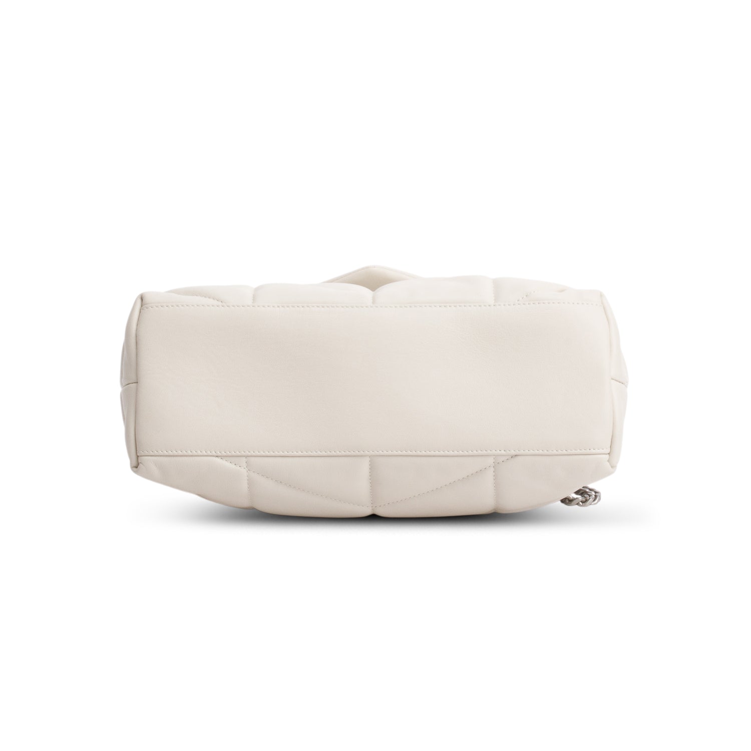 Saint Laurent 2021 Cream Lambskin Quilted Small Loulou Puffer Monogram Chain Satchel