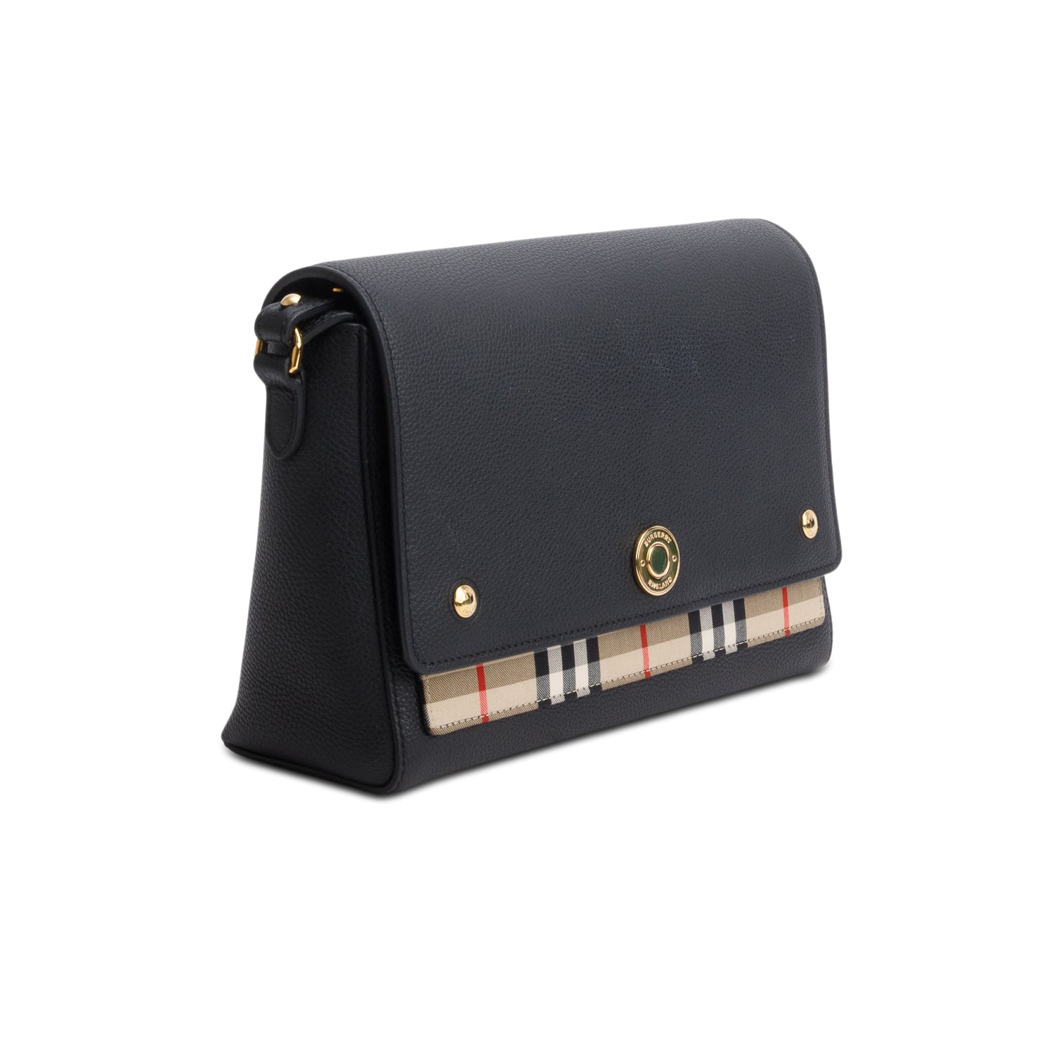 Burberry Black Coated Canvas Calfskin Vintage Check Medium Note Crossbody Bag
