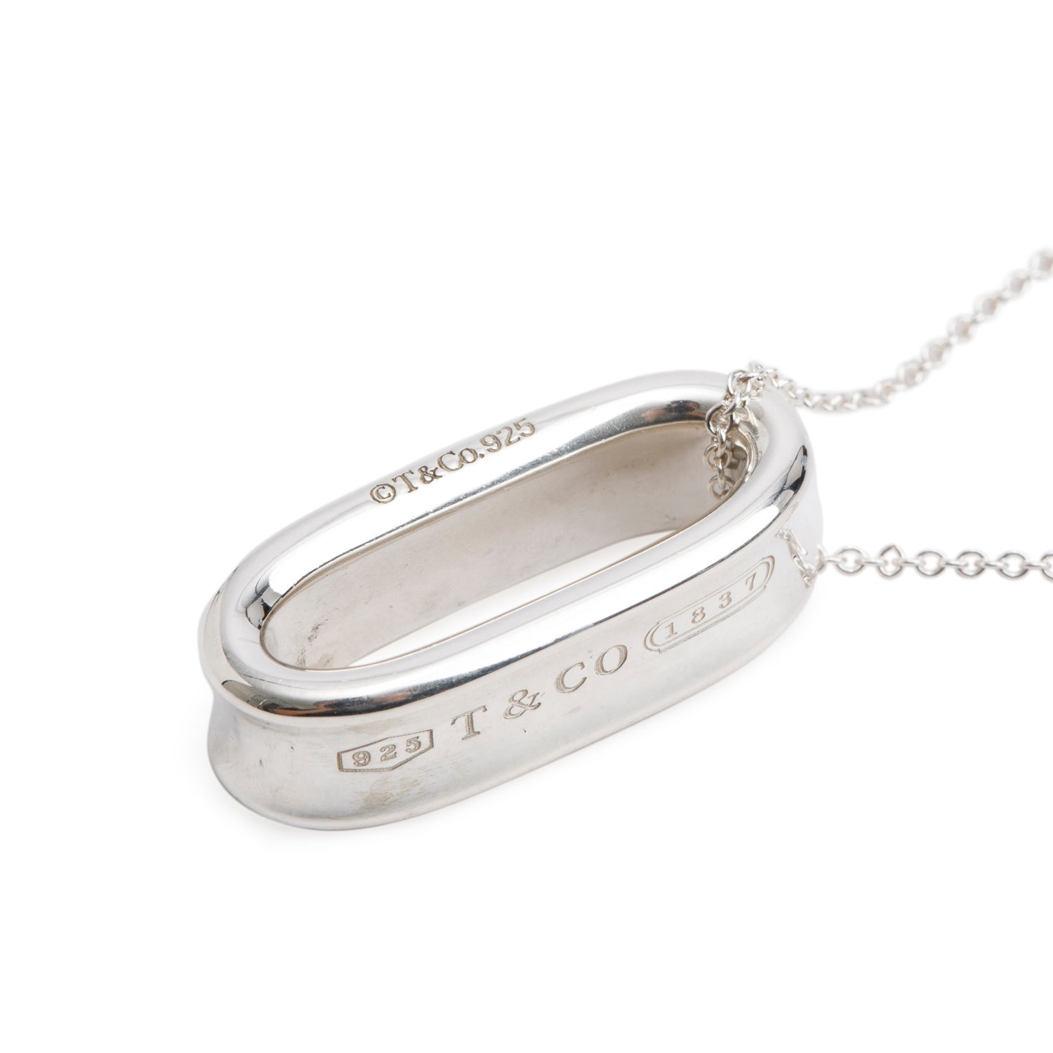 Tiffany & Co. Sterling Silver 1837 Oval Pendant Necklace