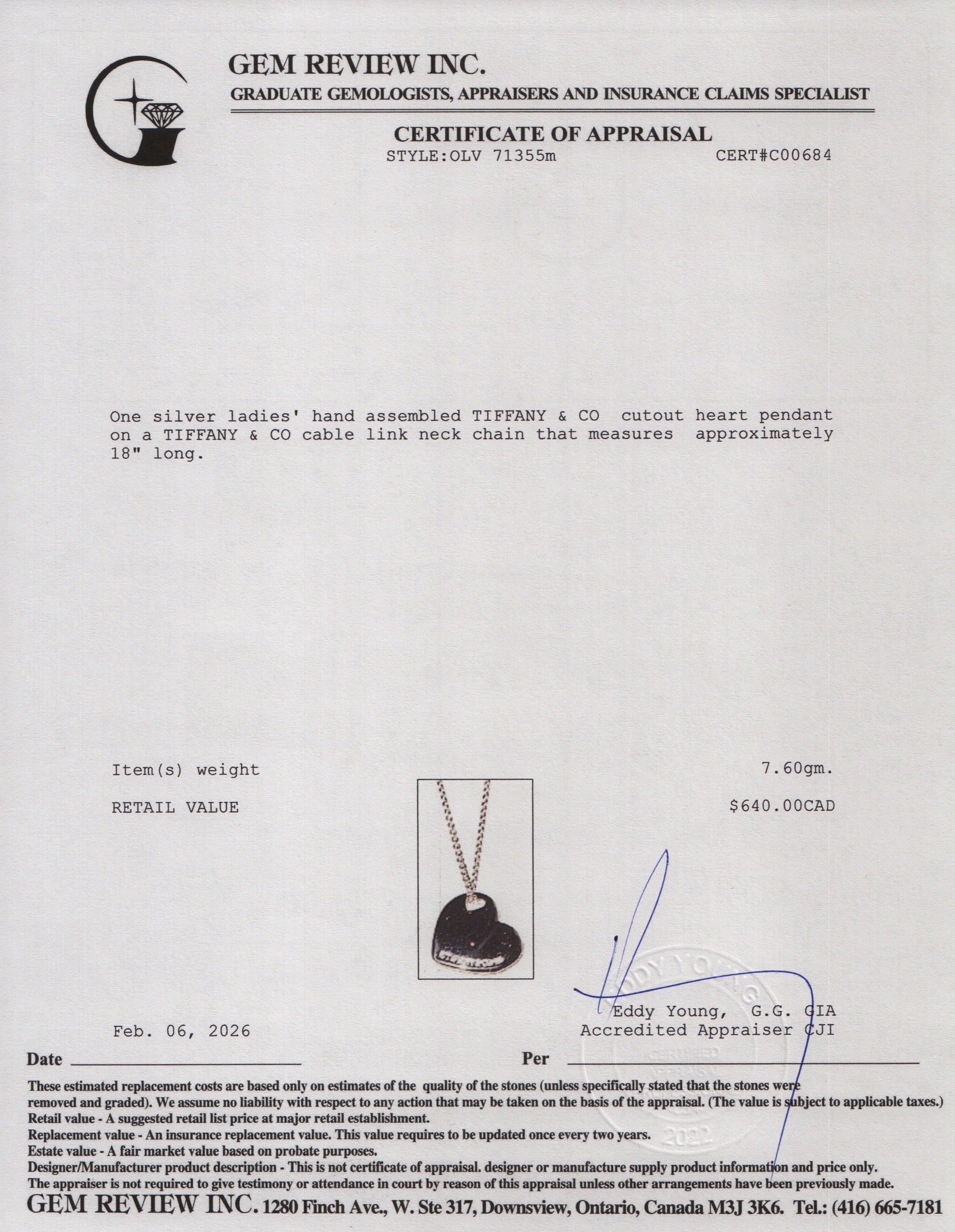 Tiffany & Co. Vintage Sterling Silver Cutout Heart Pendant Necklace