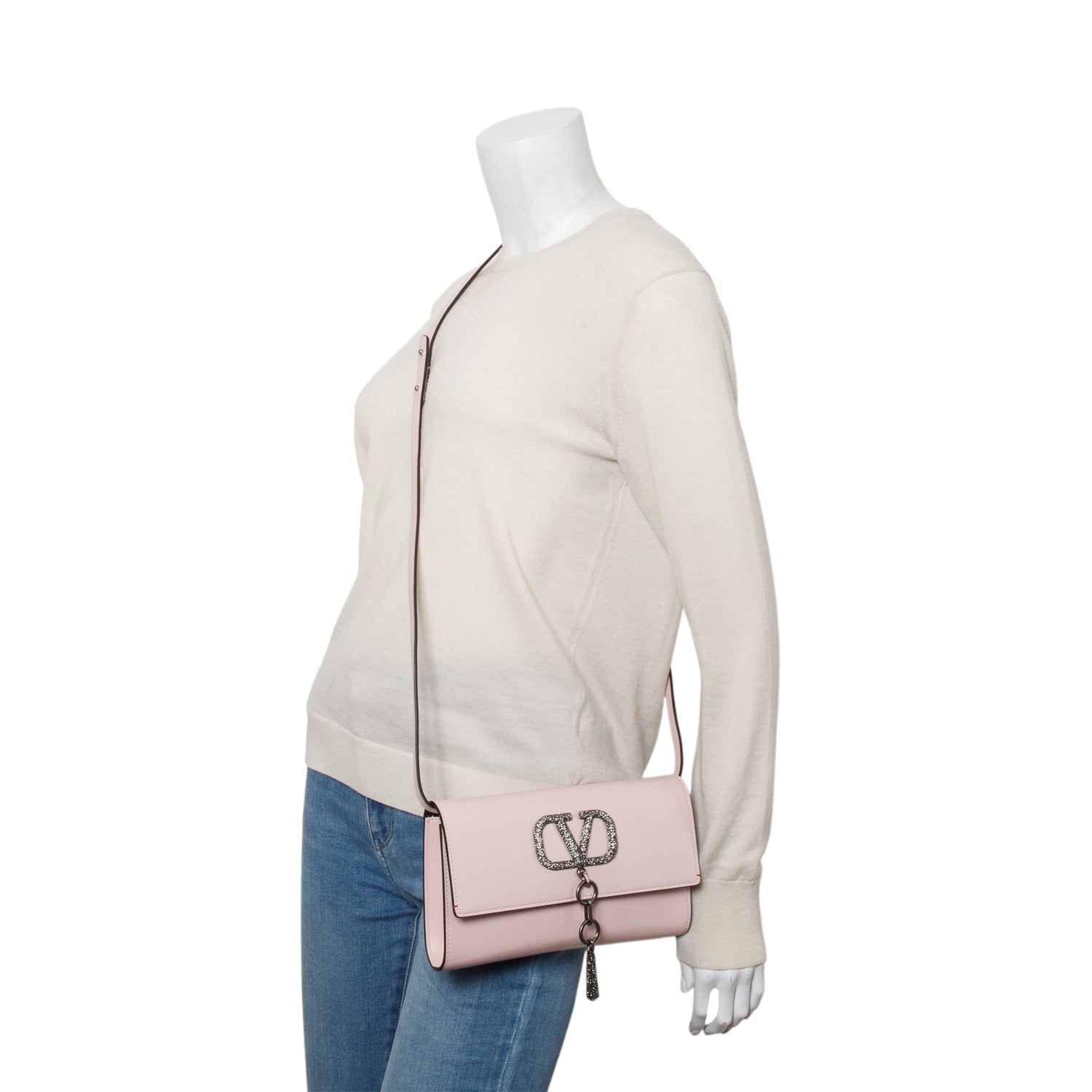Valentino Pink Shiny Calfskin VLogo Crystal Clutch w/ Strap – OLIVER'S