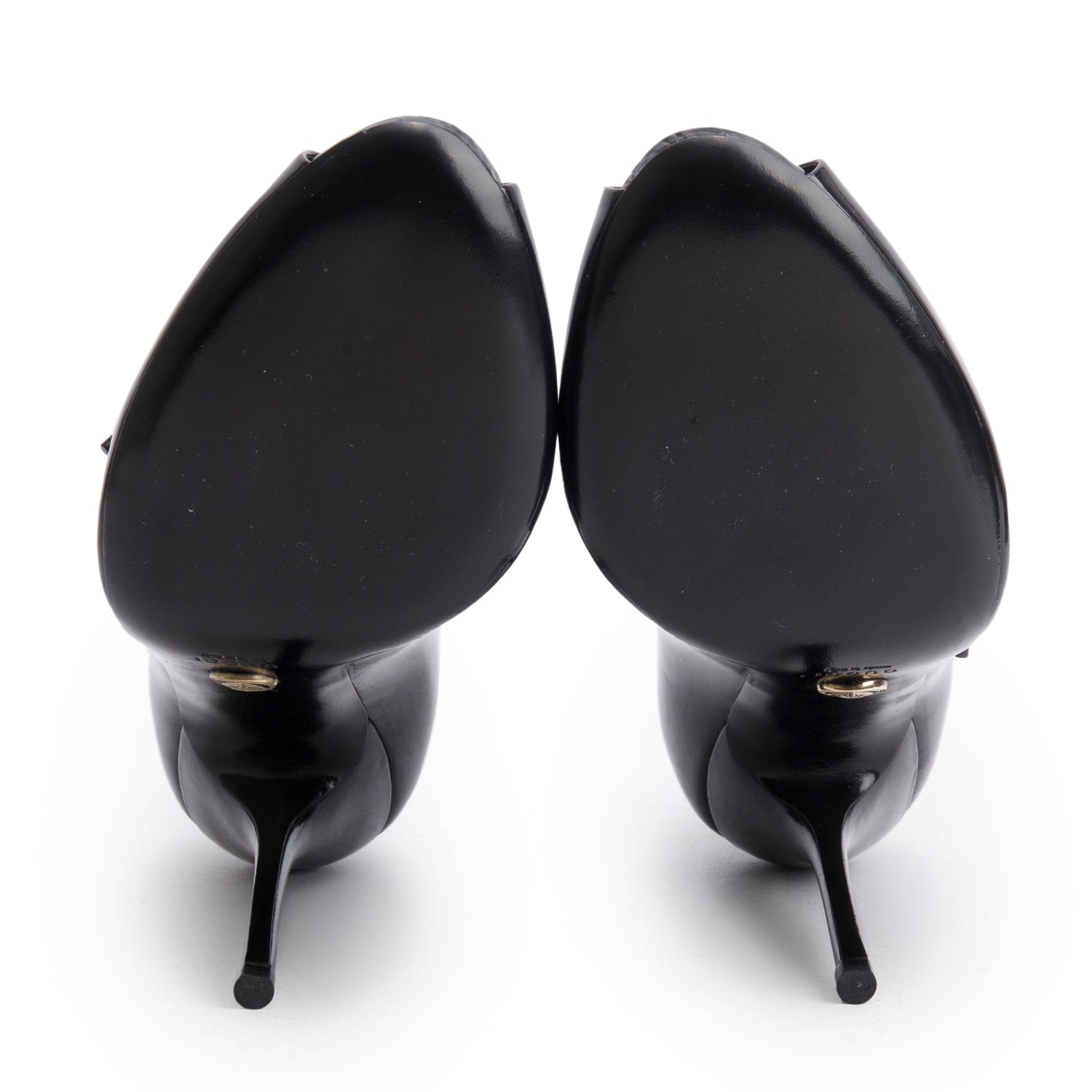 Gucci Black Patent Leather Lace Up Peep-Toe Pumps, Size 10 w/ Box