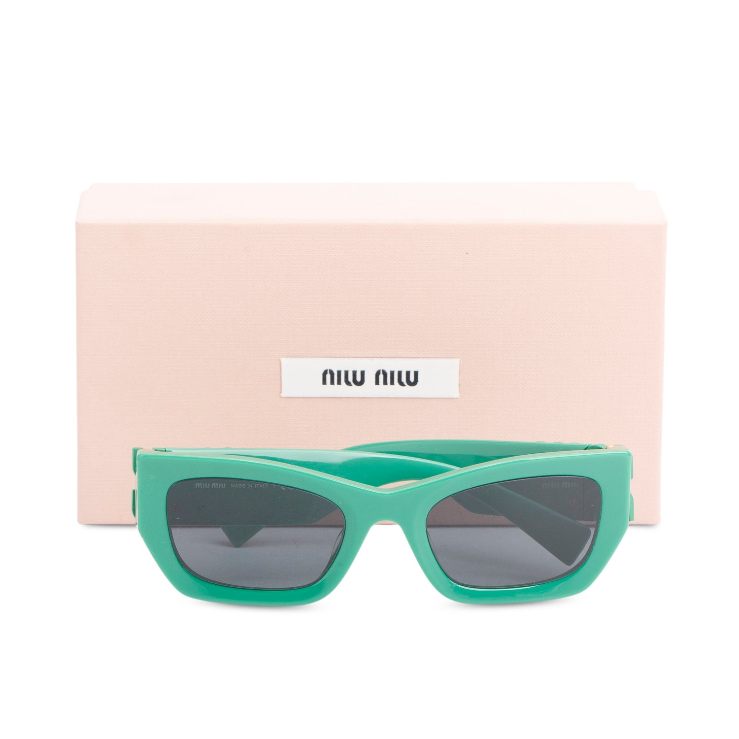 Miu Miu SMO 09W Green Acetate Logo Rectangle Sunglasses w/ Box