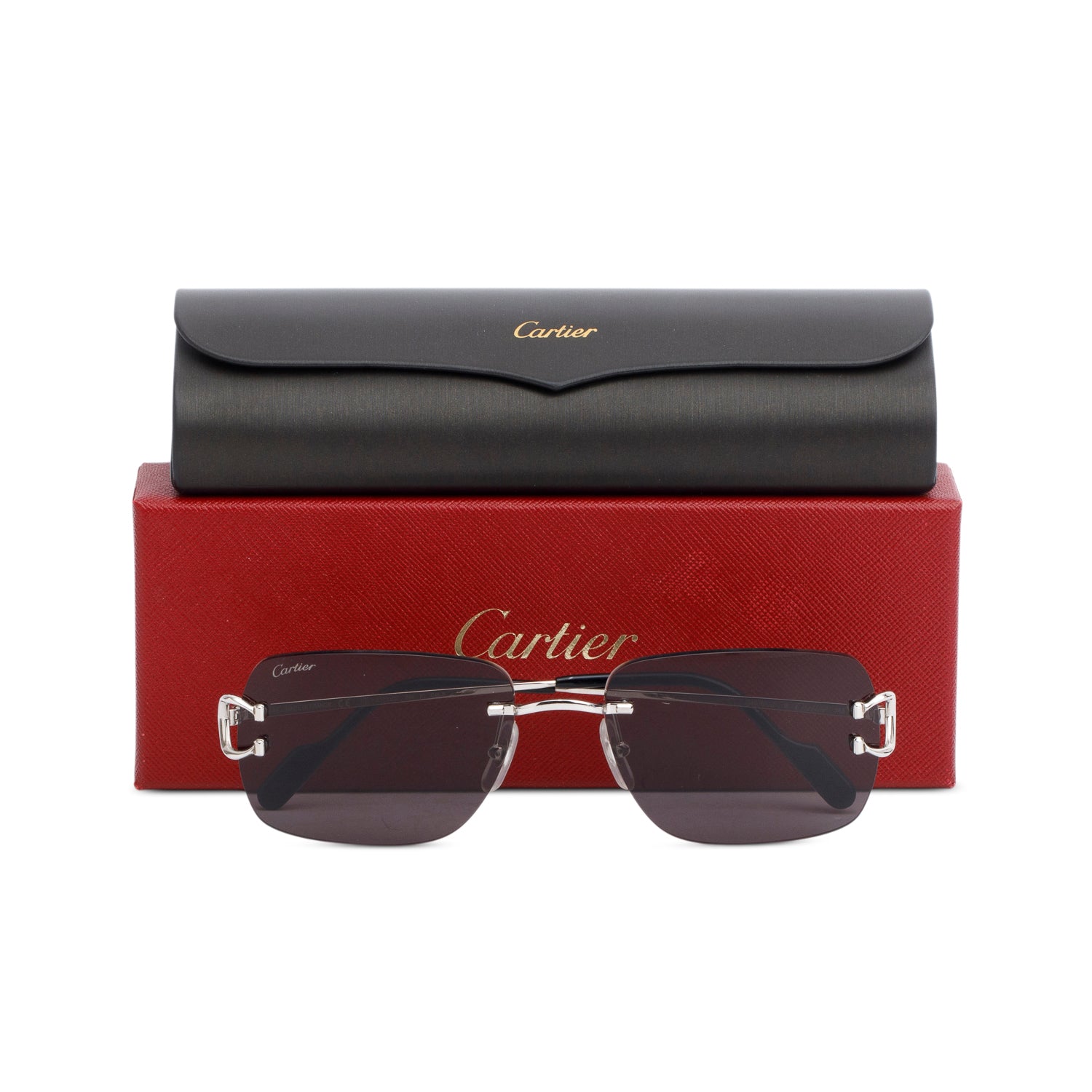 Cartier CT0330S Black Rimless C de Cartier Sunglasses w/ Box & Case