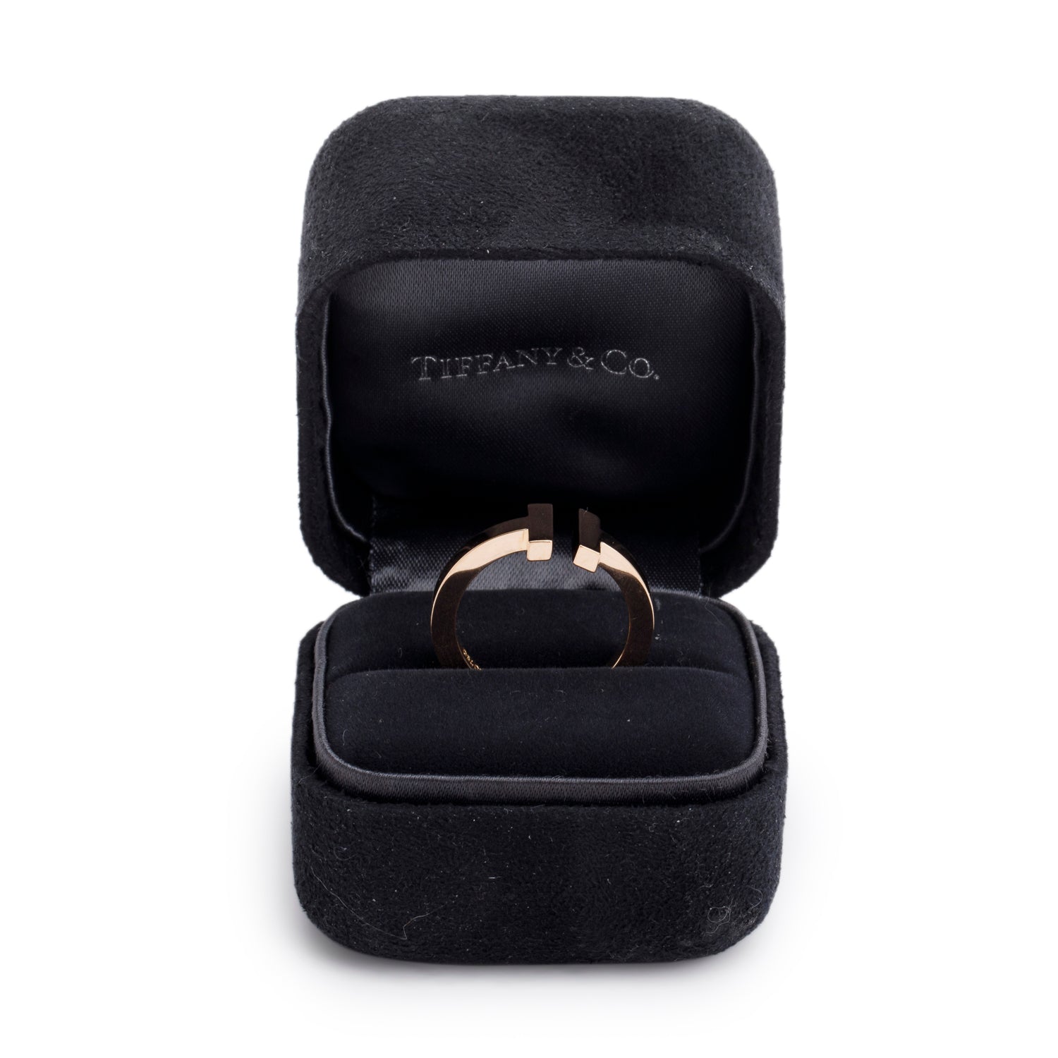 Tiffany & Co. 18k Rose Gold T Square Ring, Size 7.25 w/ Box