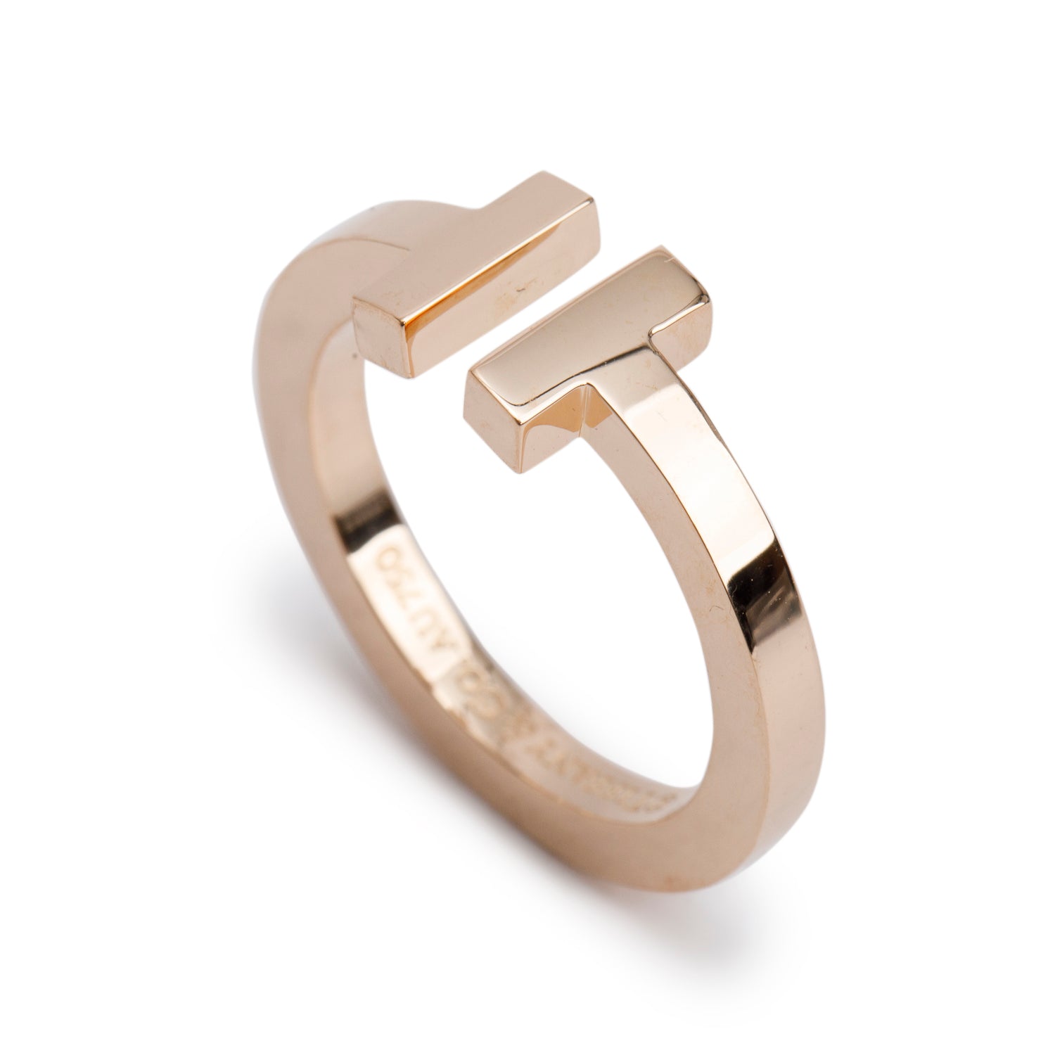 Tiffany & Co. 18k Rose Gold T Square Ring, Size 7.25 w/ Box