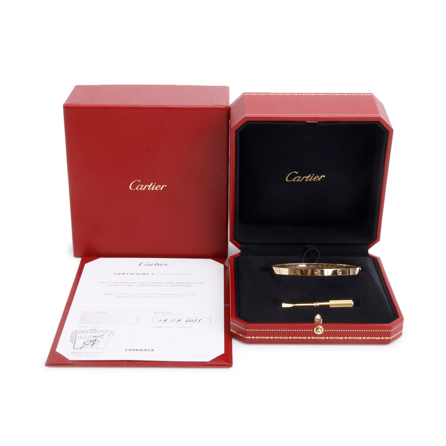 Cartier 2025 18k Yellow Gold 4.8 MM Love Bracelet, Medium Model, Size 19 w/ Box & Certificate