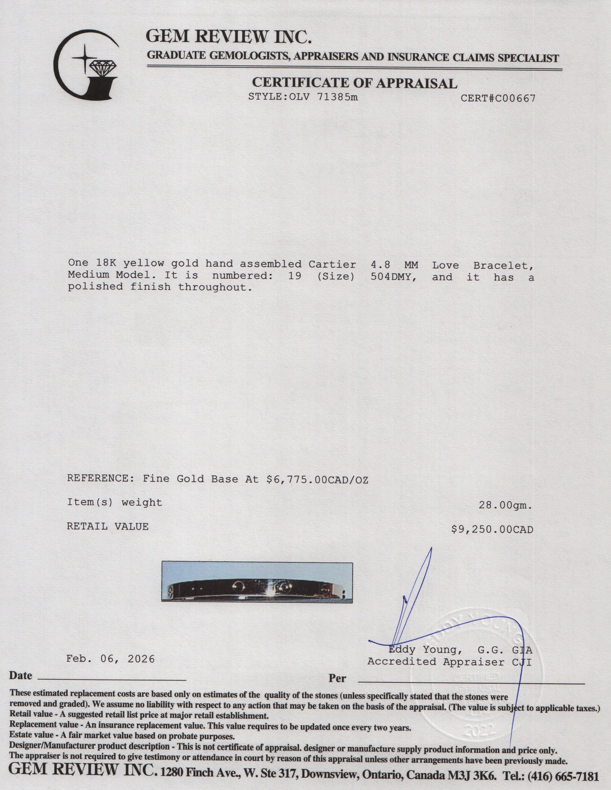 Cartier 2025 18k Yellow Gold 4.8 MM Love Bracelet, Medium Model, Size 19 w/ Box & Certificate