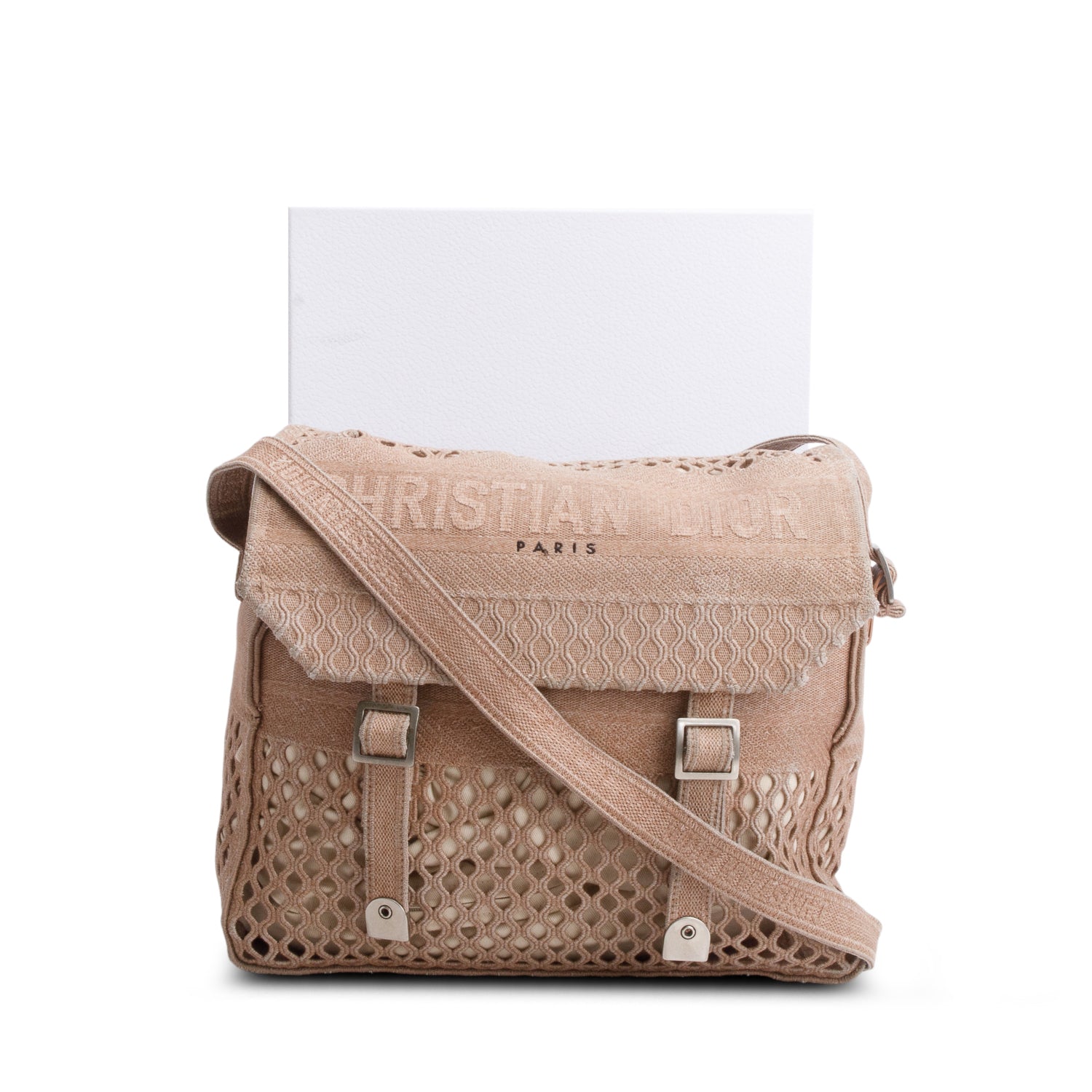 Christian Dior 2020 Brown Canvas Embroidered Mesh Diorcamp Messenger w/ Box