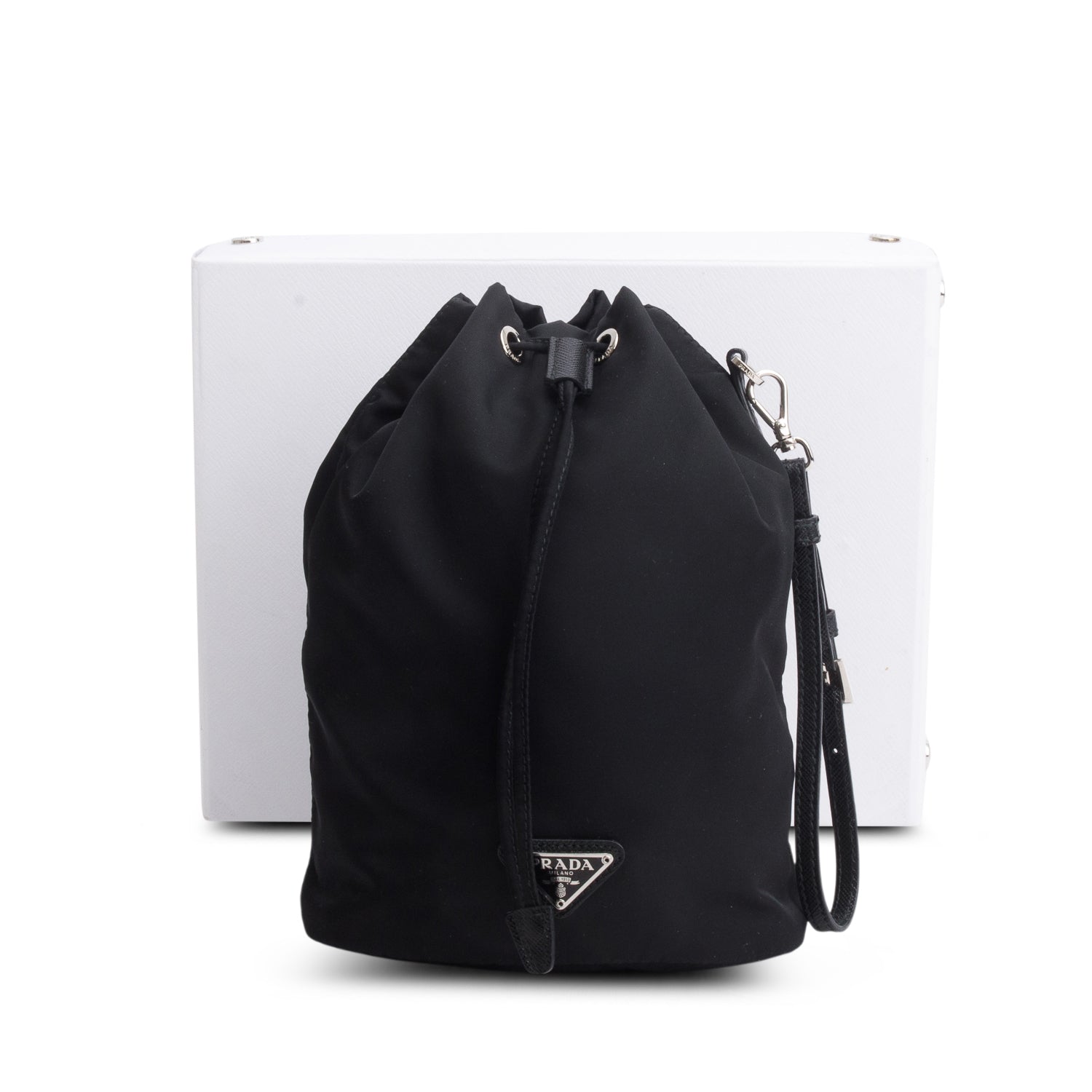 Prada Black Tessuto Nylon Mini Bucket Bag w/ Box