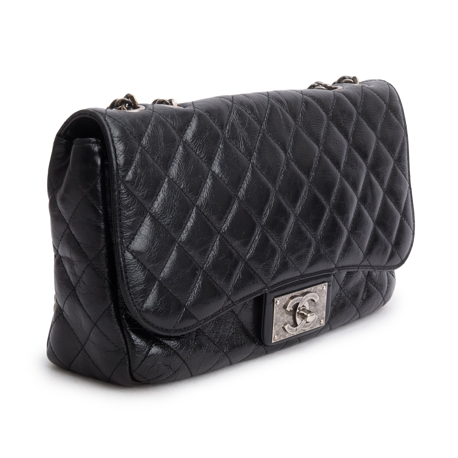 Chanel Black Aged Calfskin Timeless Classique Flap Bag w/ Authenticity Card