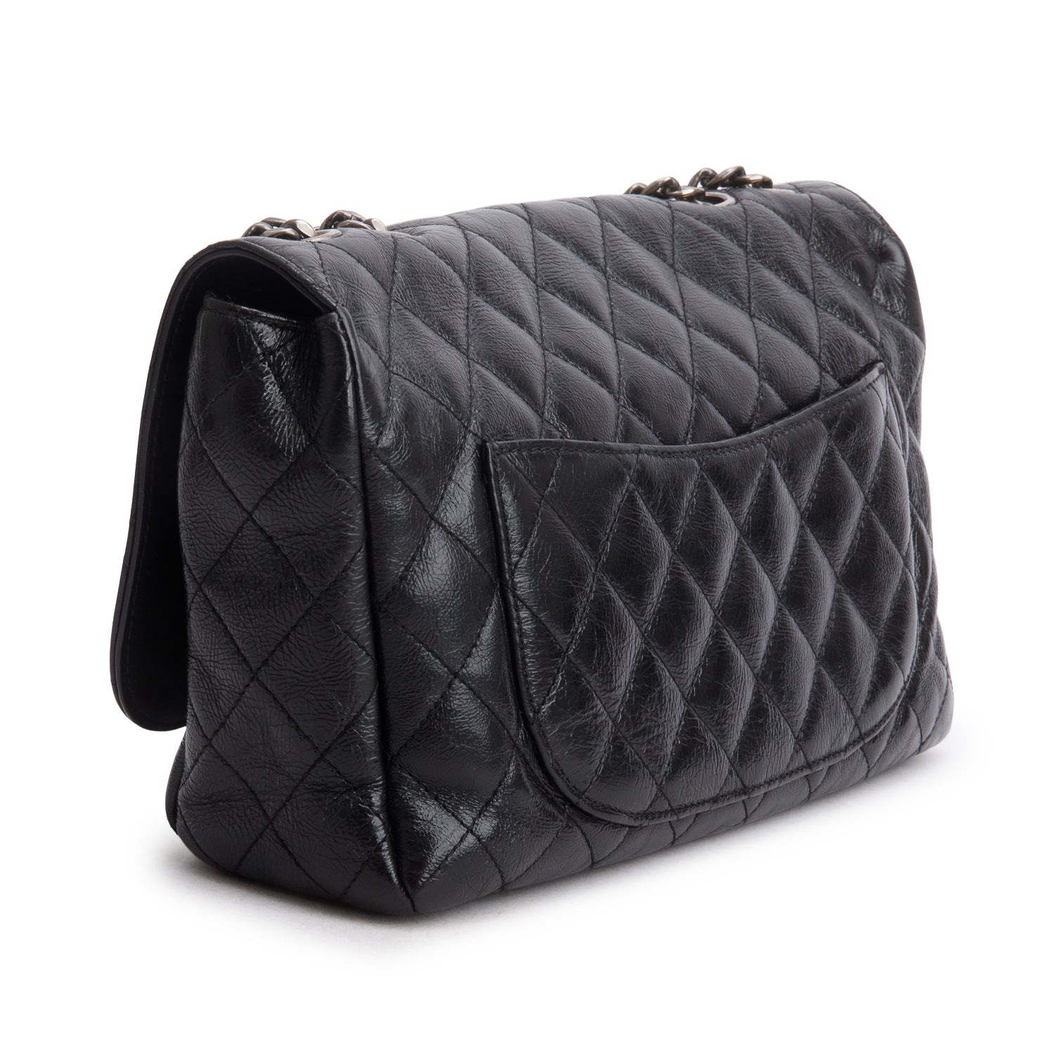 Chanel Black Aged Calfskin Timeless Classique Flap Bag w/ Authenticity Card