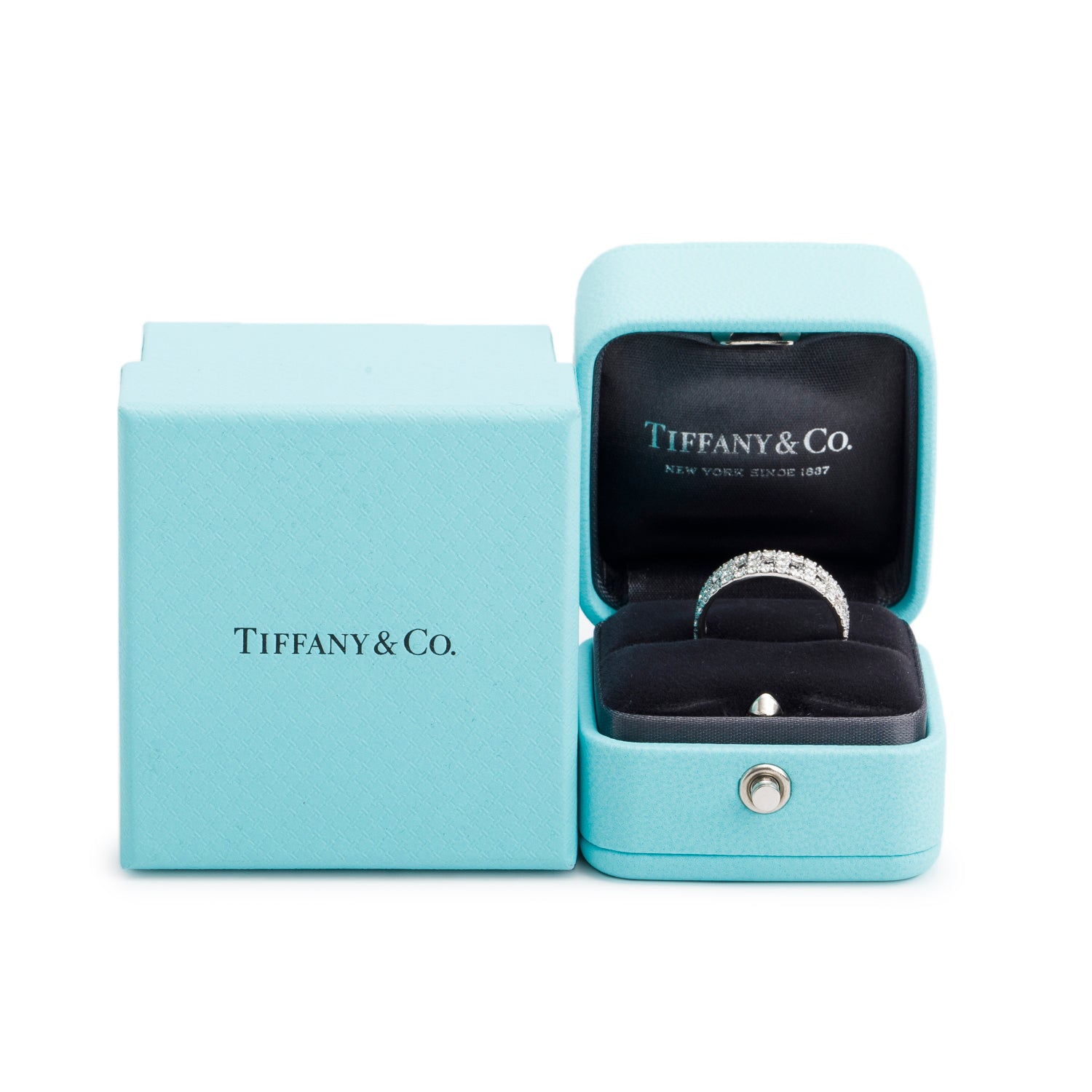 Tiffany & Co. 18k White Gold Diamond T True Wide 5.5 MM Ring, Size 7 w/ Box
