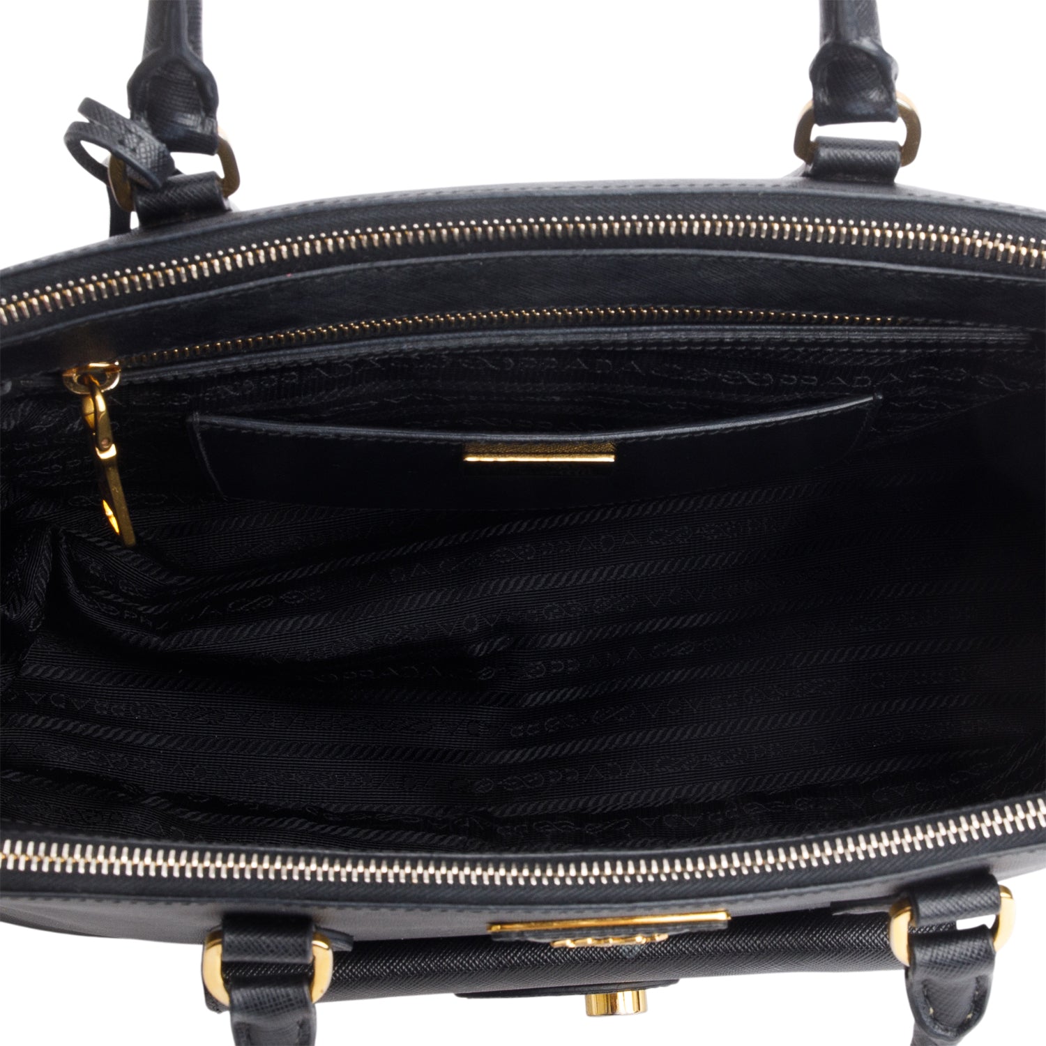 Prada Black Saffiano Lux Medium Galleria Double Zip Front Pocket Tote w/ Authenticity Card & Strap