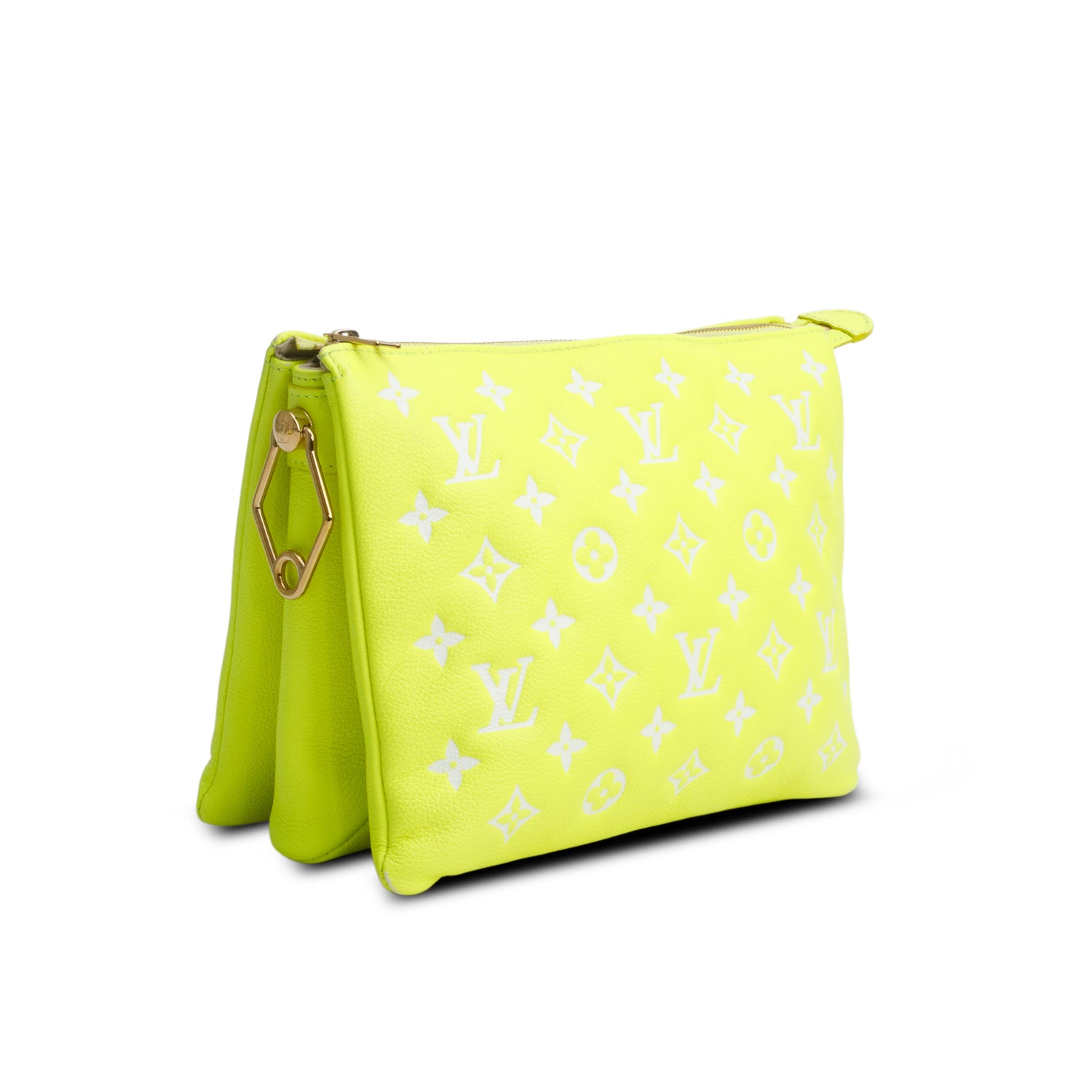 Louis Vuitton Neon Yellow Monogram Embossed Lambskin Leather Coussin PM w/ Straps