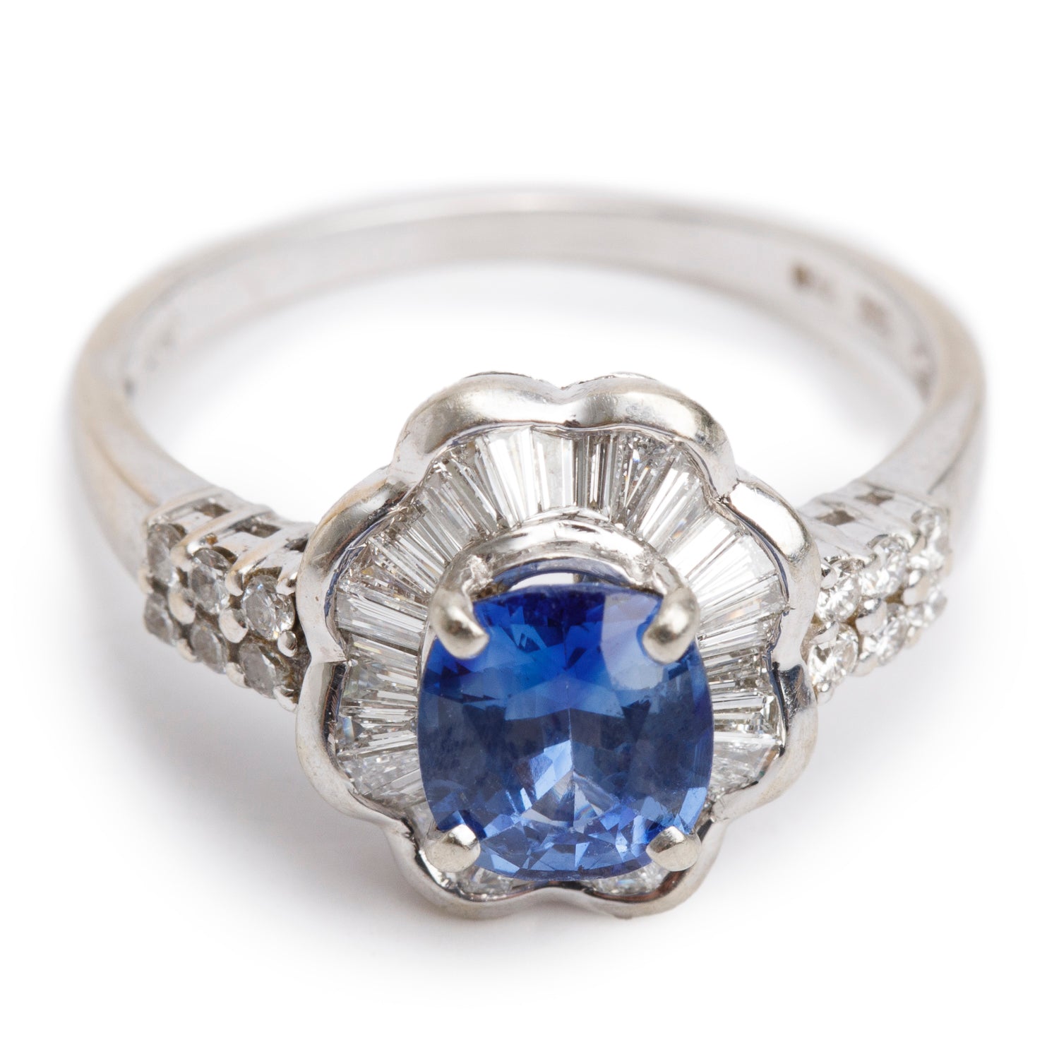 18k White Gold Sapphire and Diamond Ring, Size 8.75