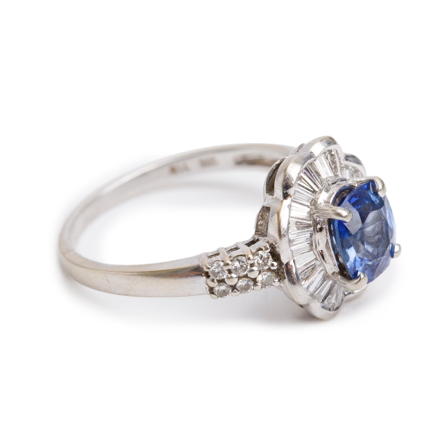 18k White Gold Sapphire and Diamond Ring, Size 8.75