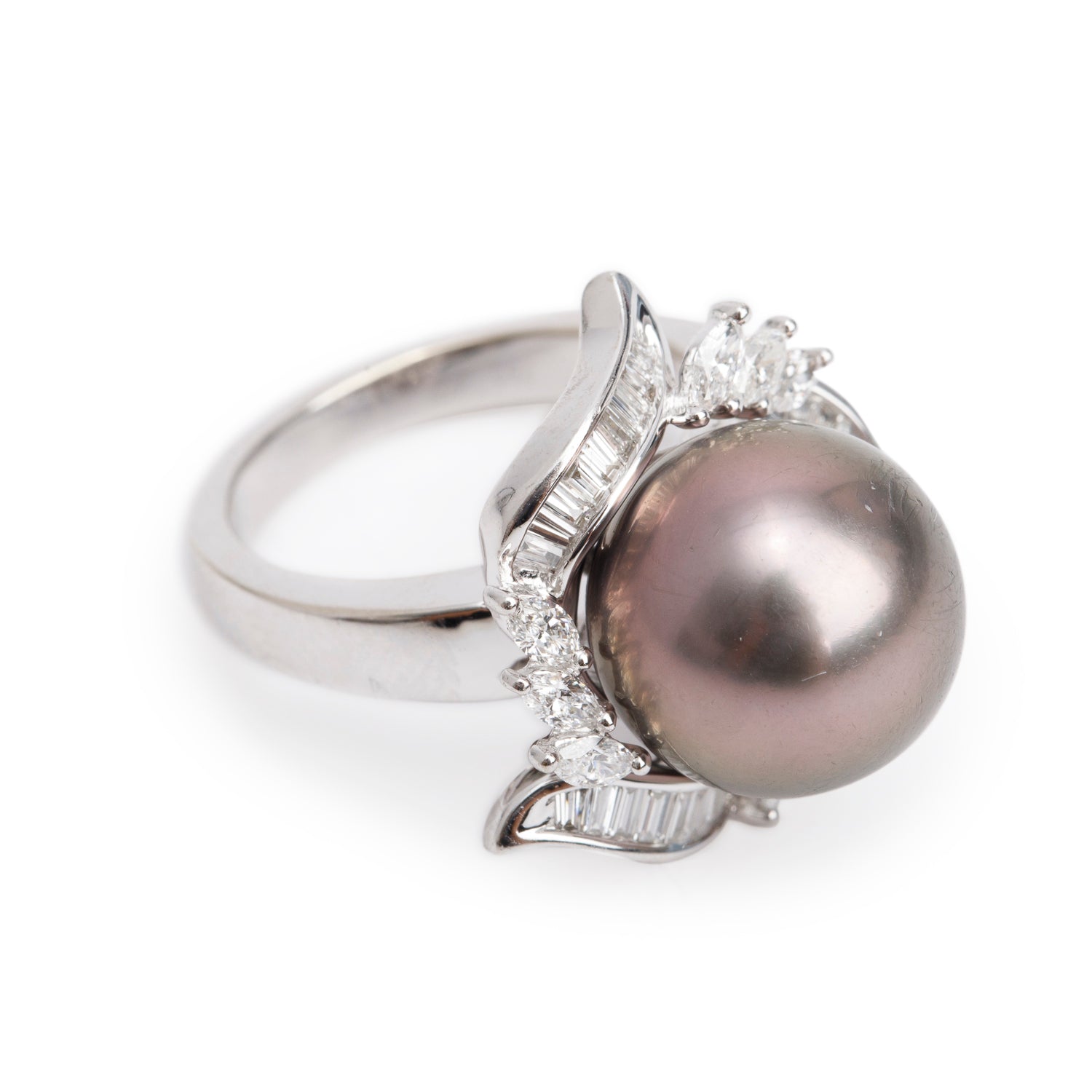 18k White Gold South Sea Pearl & Diamond Ring, Size 6