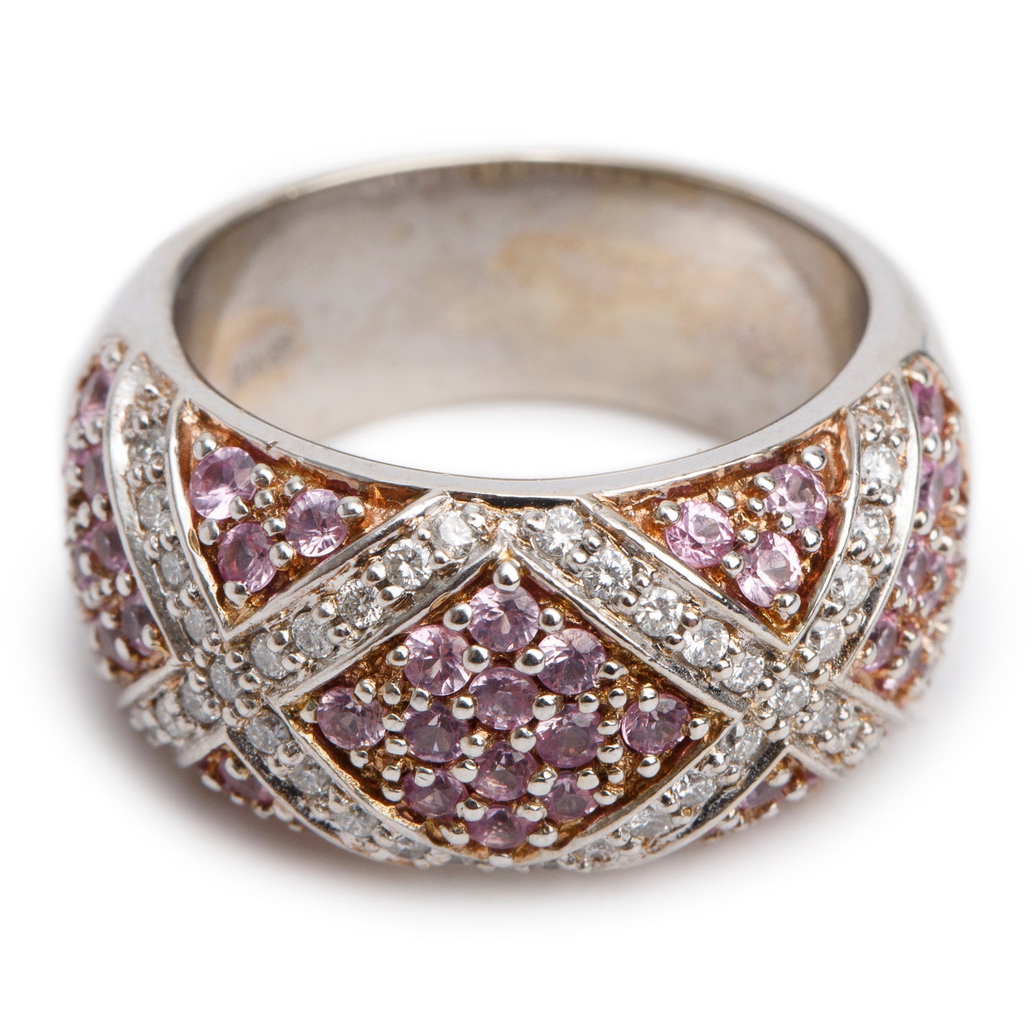 18k White Gold Pink Sapphire & Diamond Cocktail Ring, Size 6.75