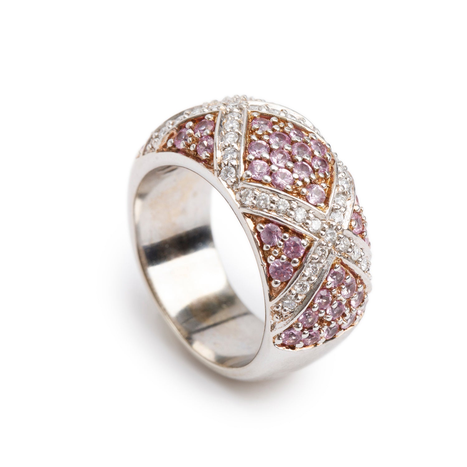 18k White Gold Pink Sapphire & Diamond Cocktail Ring, Size 6.75