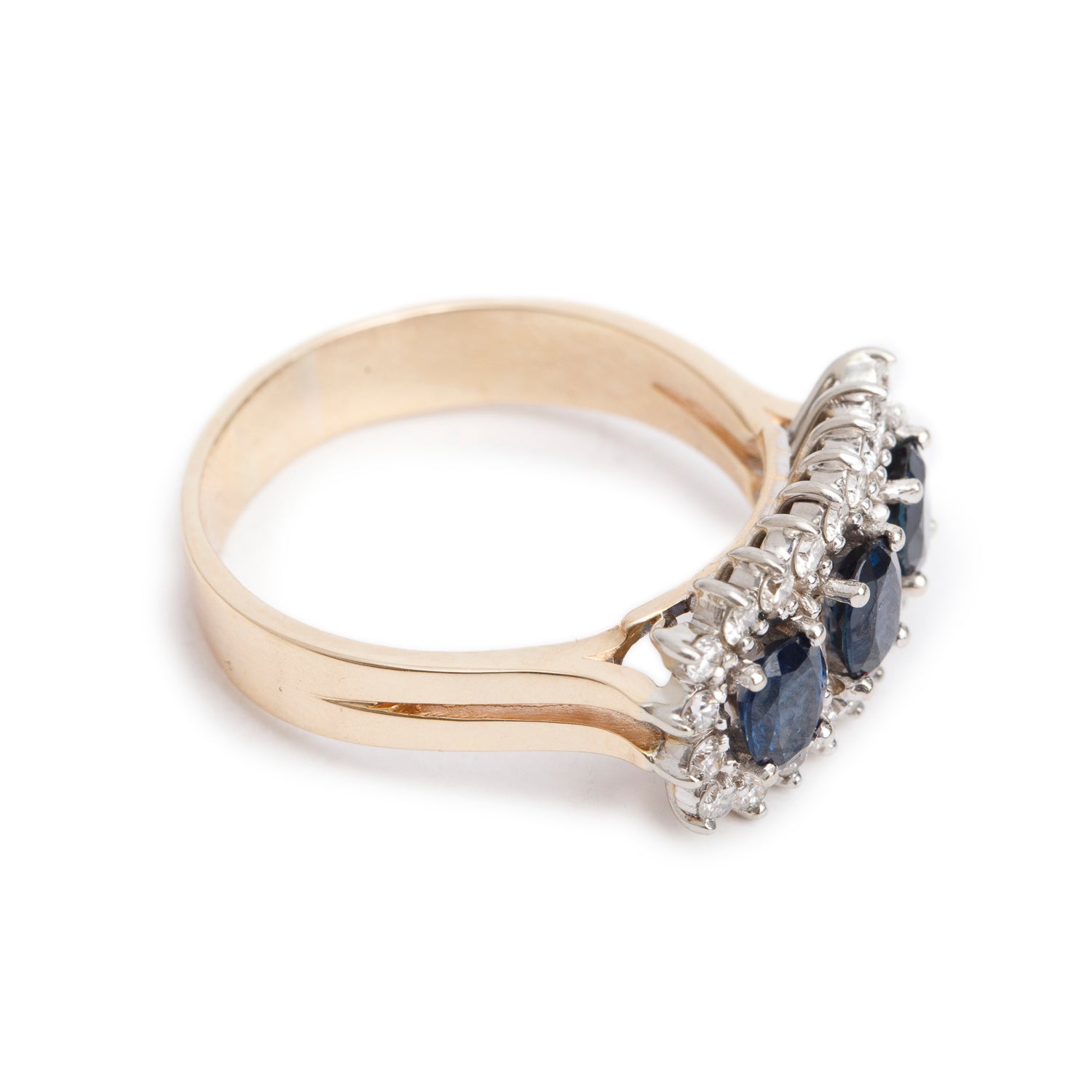 14k Yellow and White Gold Sapphire and Diamond Ring, Size 9.75