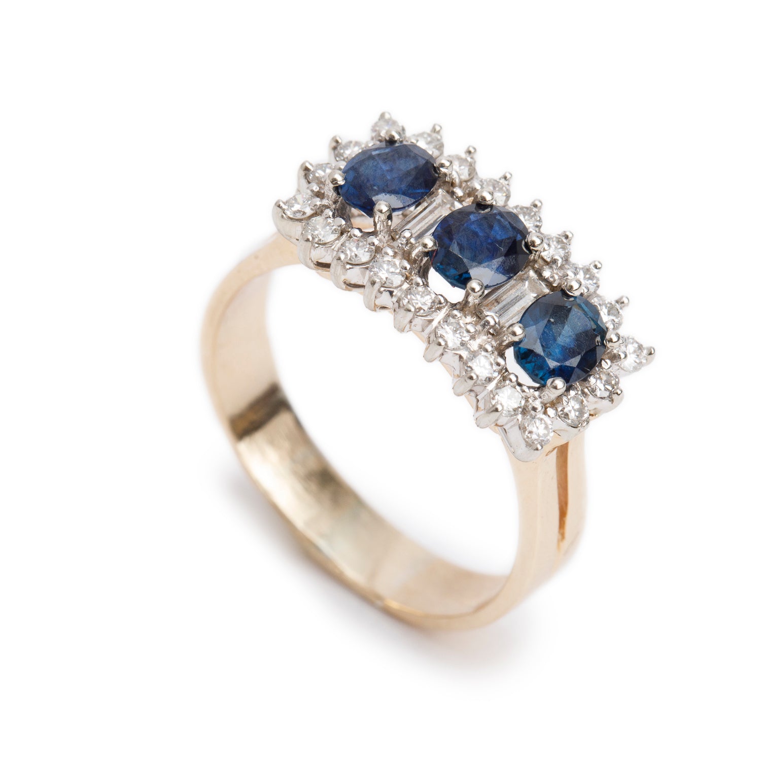14k Yellow and White Gold Sapphire and Diamond Ring, Size 9.75