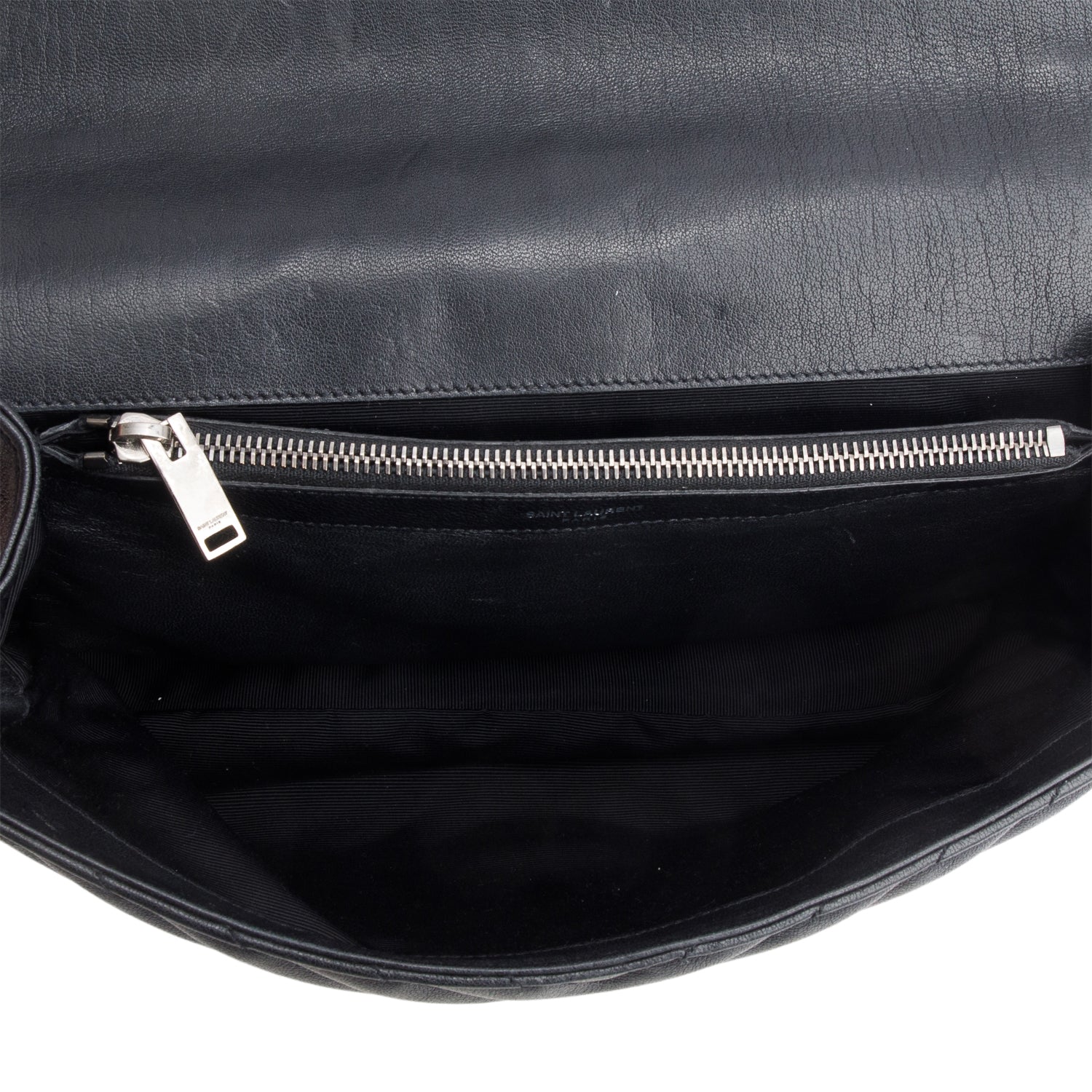 Saint Laurent Black Sheepskin Chevron Monogram Large College Satchel