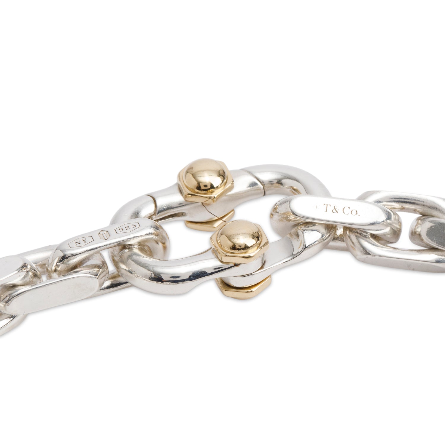Tiffany & Co. Sterling Silver & 18k Yellow Gold Makers Wide Chain Bracelet w/ Box