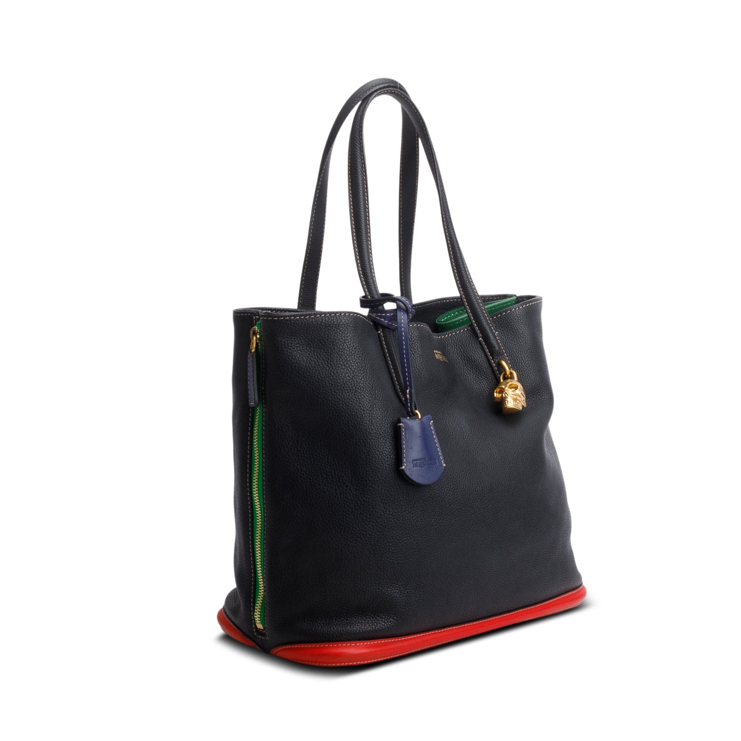 Alexander Mcqueen Black Pebbled Calfskin Skull Padlock Tote Bag