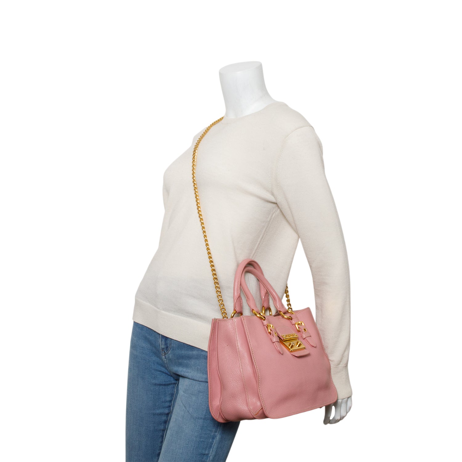 Miu Miu Pink Madras Leather Top Handle Bag w/ Authenticity Card