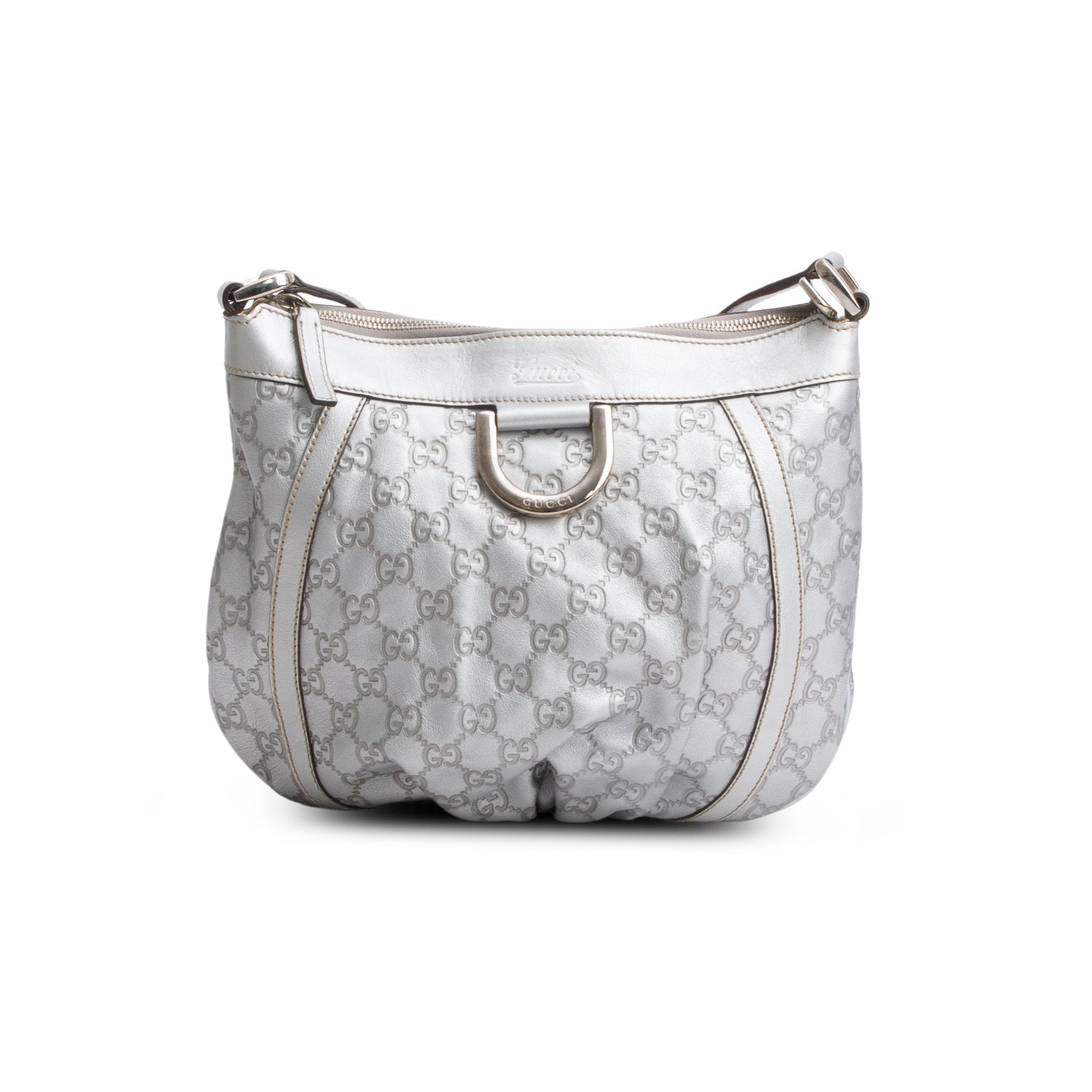 Gucci Silver Signature Leather D Ring Messenger Bag