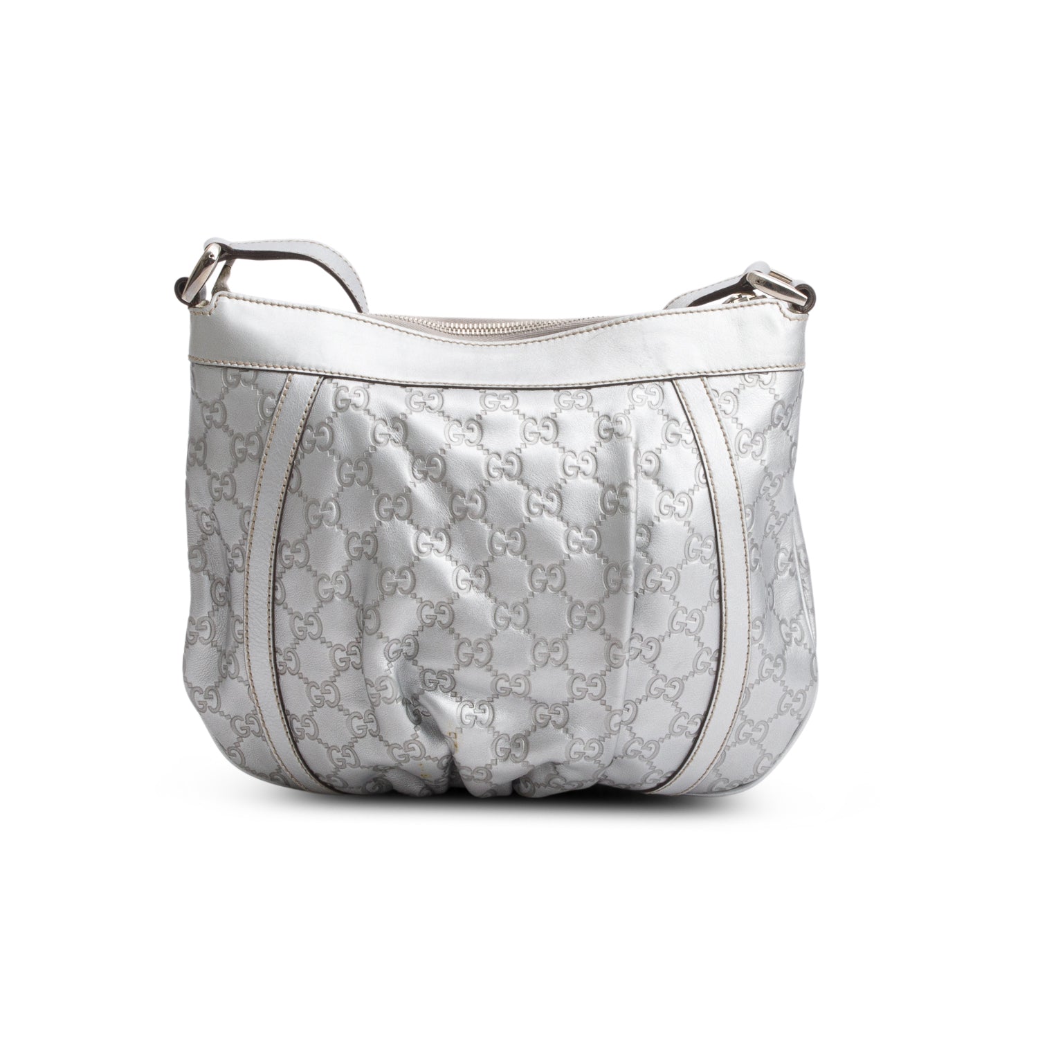 Gucci Silver Signature Leather D Ring Messenger Bag