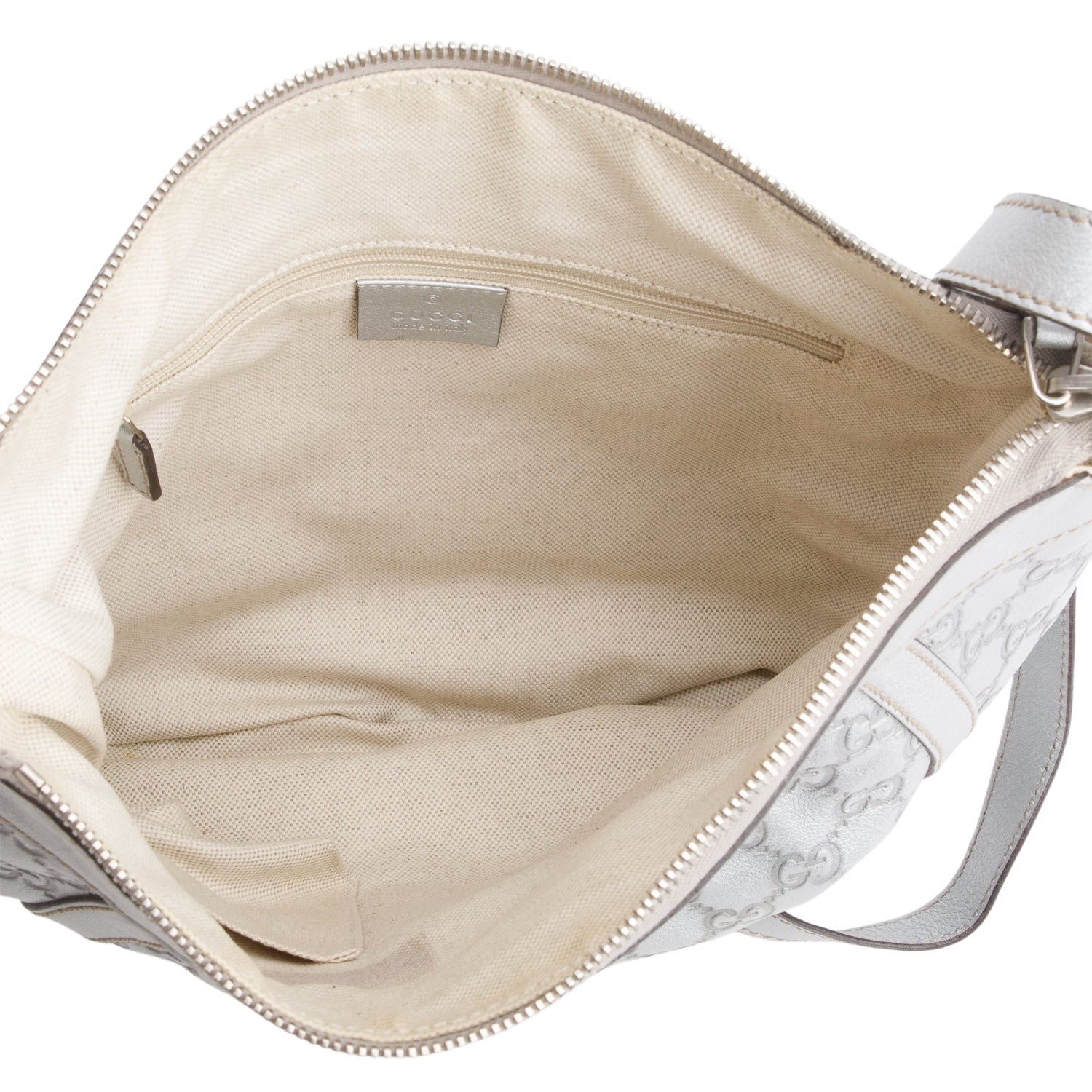 Gucci Silver Signature Leather D Ring Messenger Bag