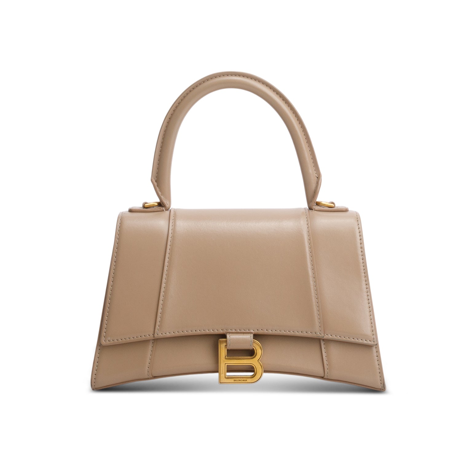 Balenciaga Beige Shiny Calfskin Small Hourglass Top Handle Bag w/ Strap