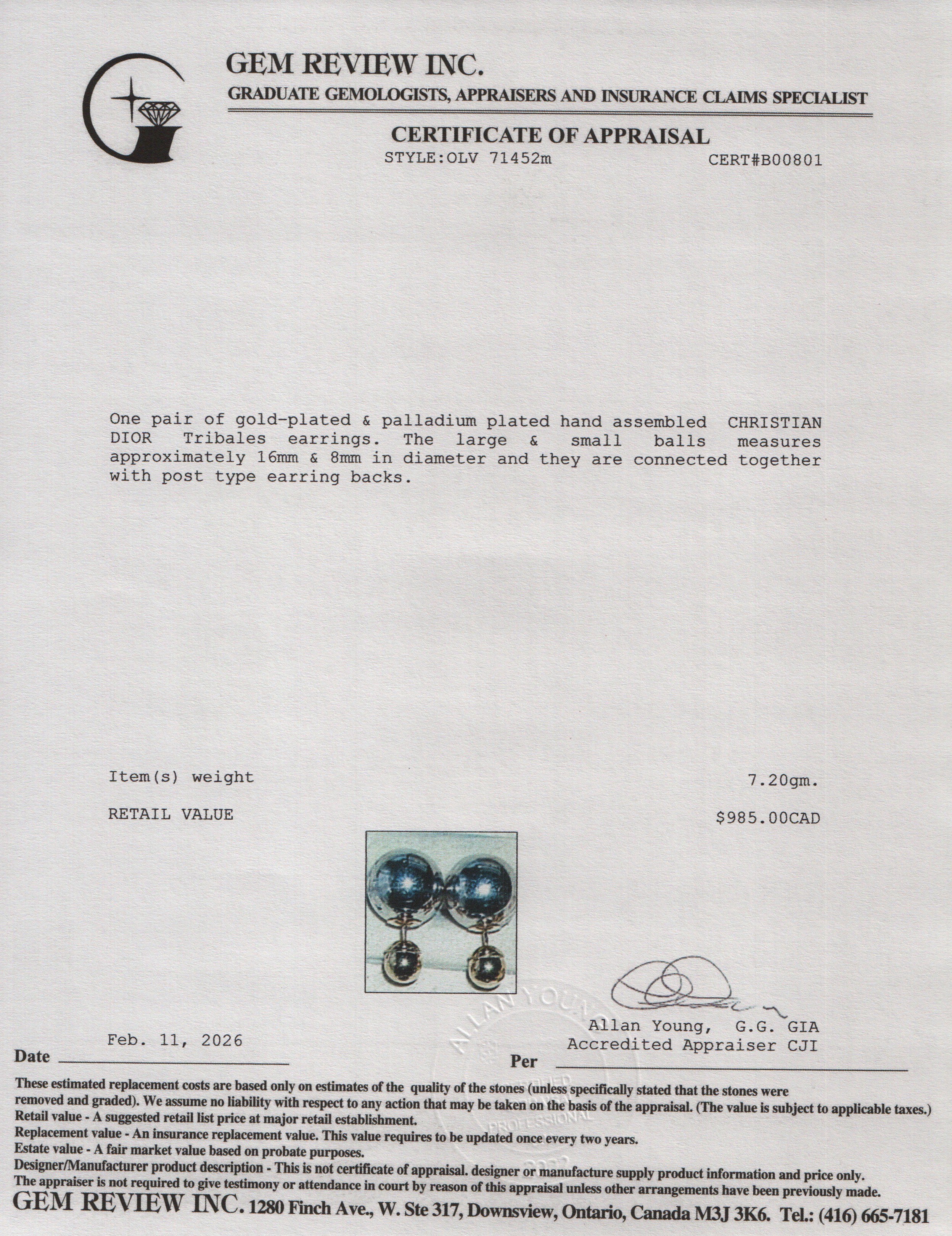 Christian Dior Palladium & Gold Plated Metal Mis En Dior Tribales Earrings w/ Box