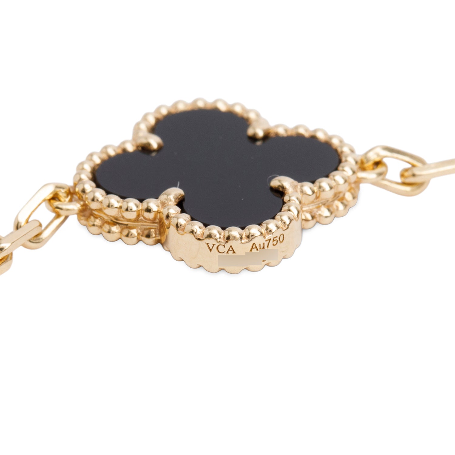 Van Cleef & Arpels 2023 18k Yellow Gold Vintage Alhambra 5 Motif Onyx Bracelet w/ Box & Certificate