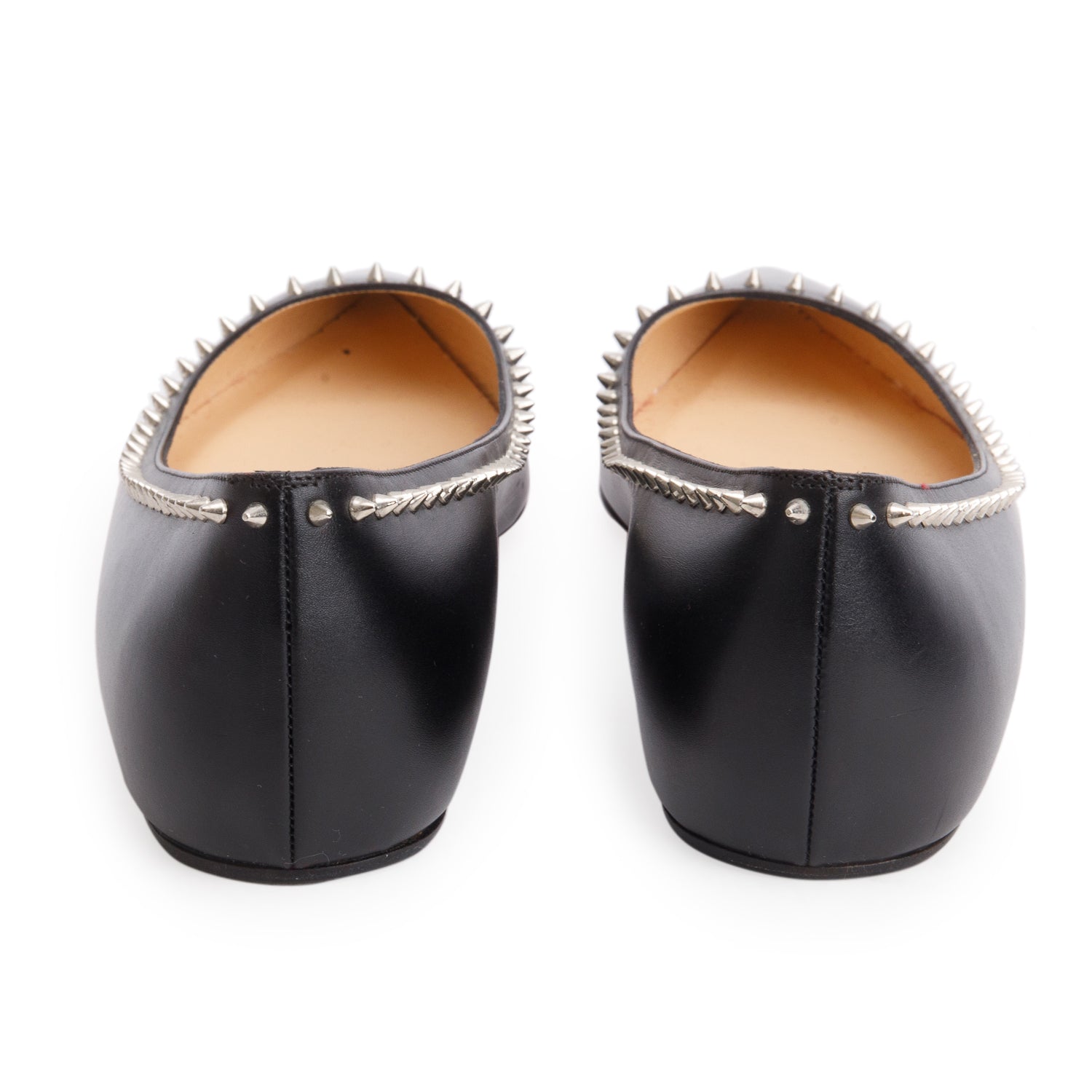 Christian Louboutin Black Nappa Leather Spike Flats, Women's Size 37.5