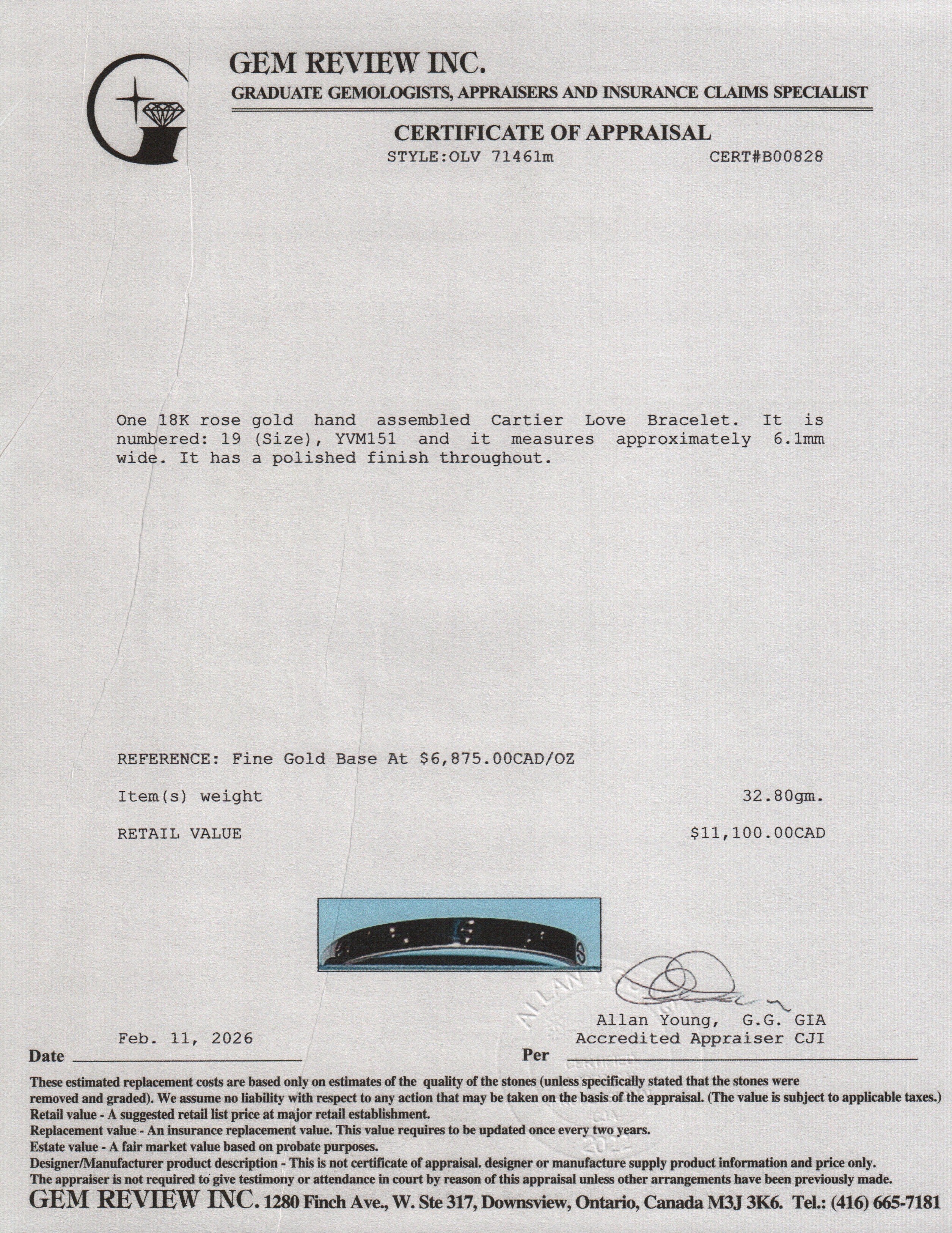 Cartier 2024 18k Rose Gold Love Bracelet, Classic Model, Size 19 w/ Box, Receipt & Certificate