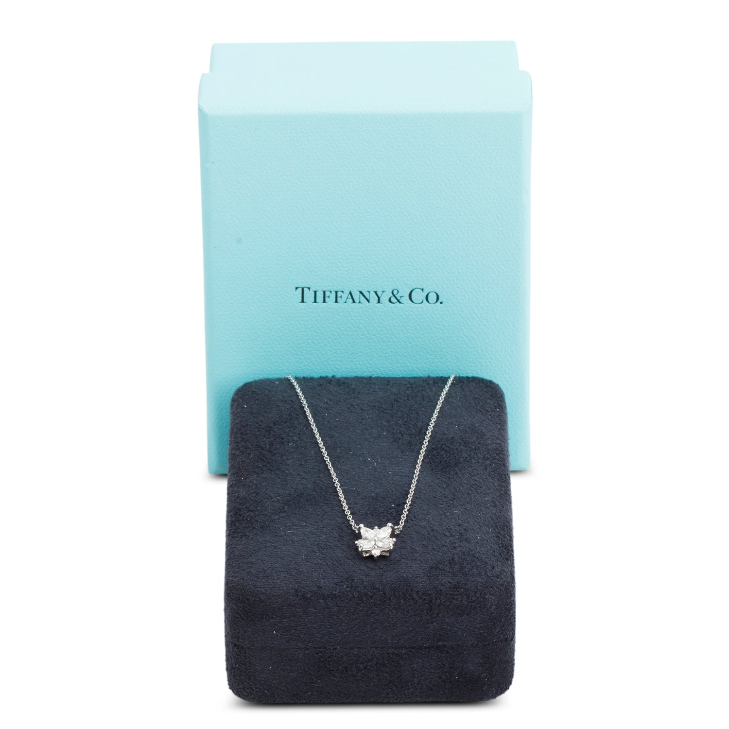 Tiffany & Co. Platinum Diamond Victoria Cluster Pendant Necklace w/ Box