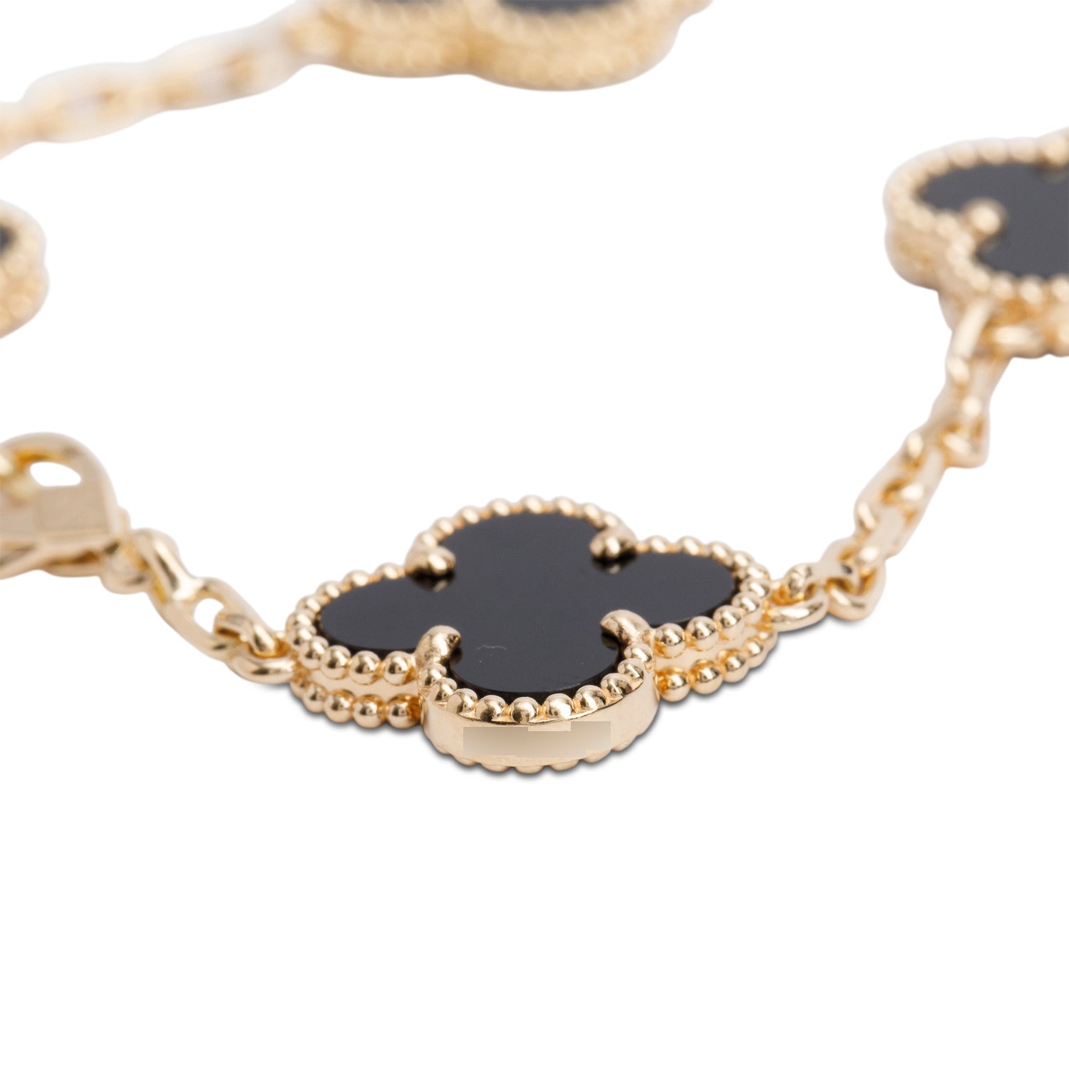 Van Cleef & Arpels 2025 18k Yellow Gold Vintage Alhambra 5 Motif Onyx Bracelet w/ Box, Receipt & Certificate