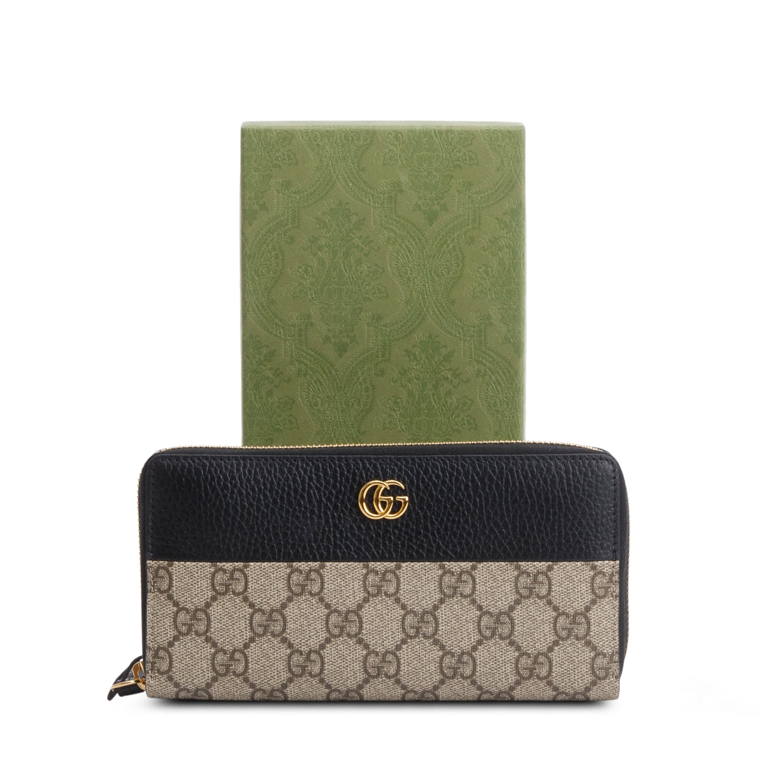 Gucci Dollar Calfskin GG Supreme Monogram GG Marmont Zip Around Wallet w/ Box