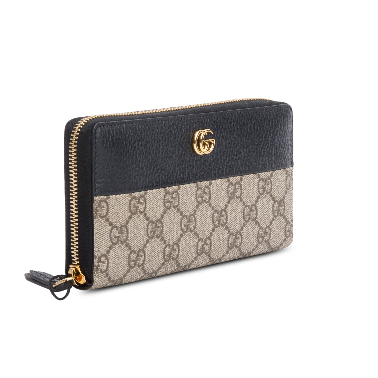 Gucci Dollar Calfskin GG Supreme Monogram GG Marmont Zip Around Wallet w/ Box