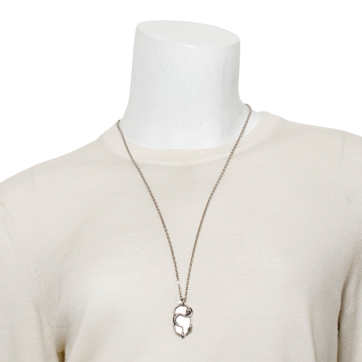 Alexander Mcqueen Antique Silver Tone Metal Snake & Skull Necklace