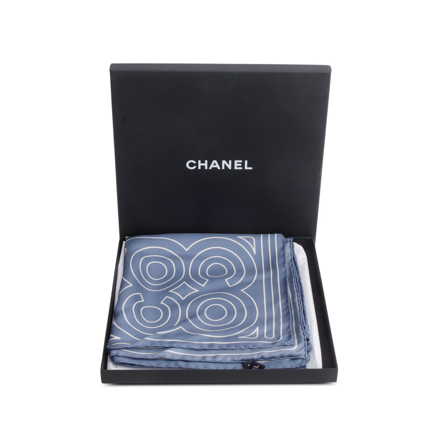Chanel Blue Silk CC Logo Square Scarf w/ Box