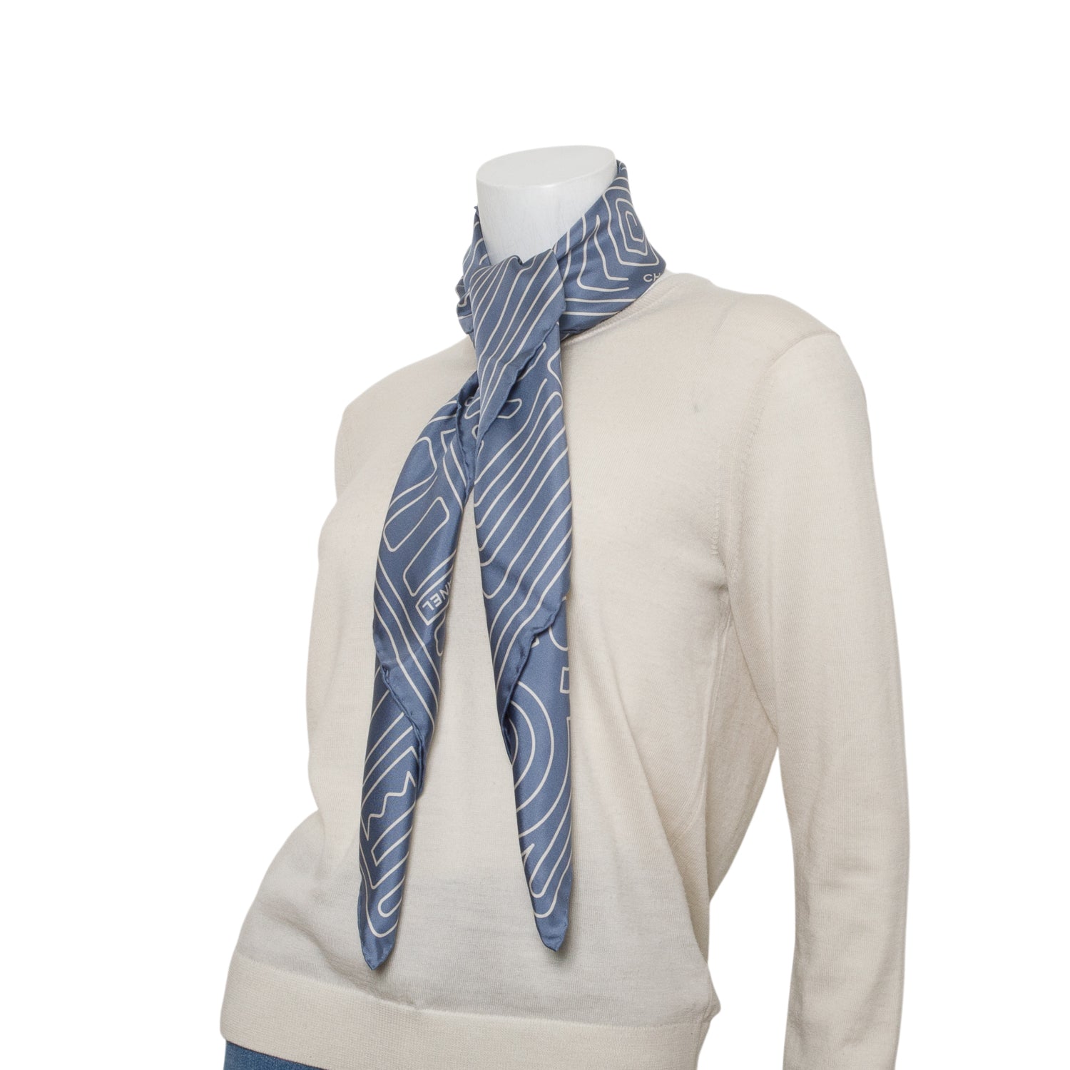 Chanel Blue Silk CC Logo Square Scarf w/ Box