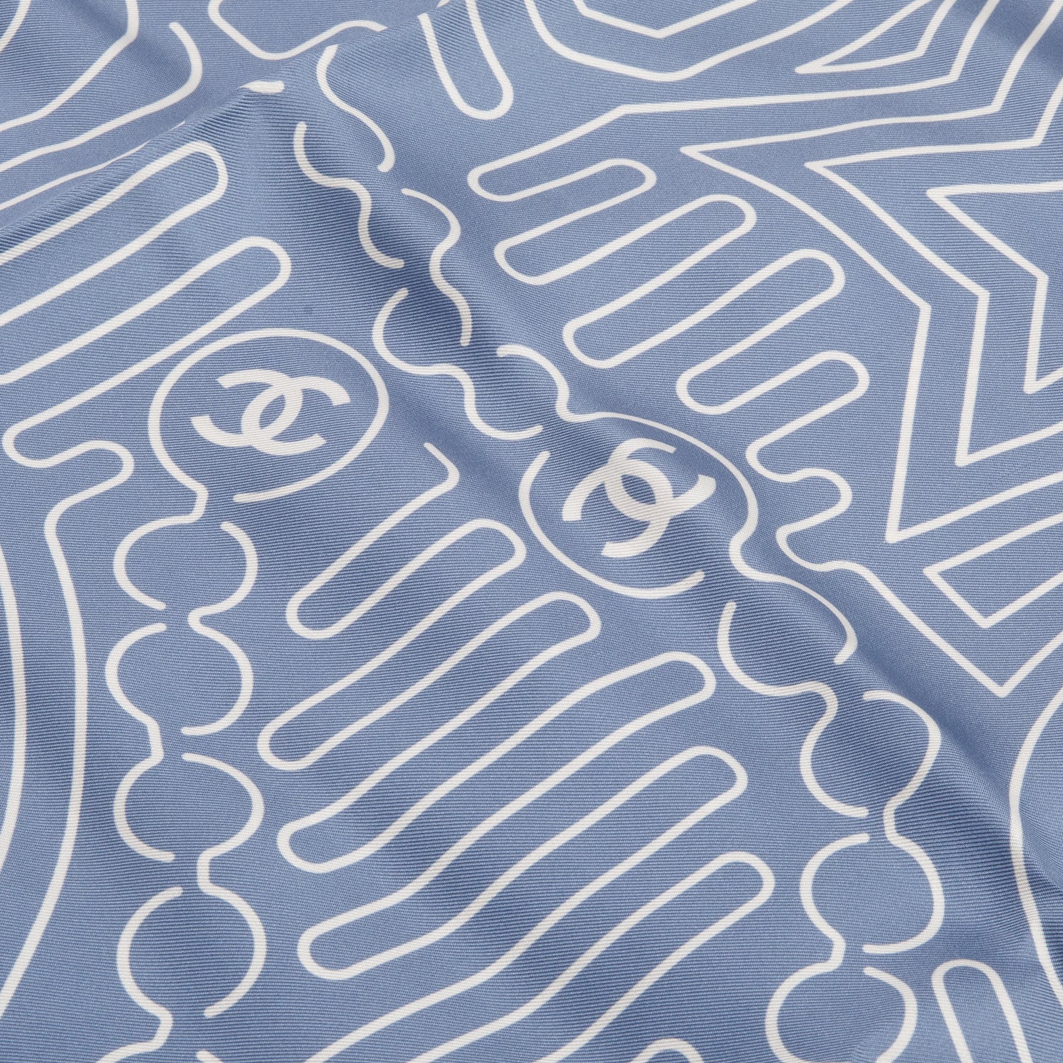 Chanel Blue Silk CC Logo Square Scarf w/ Box