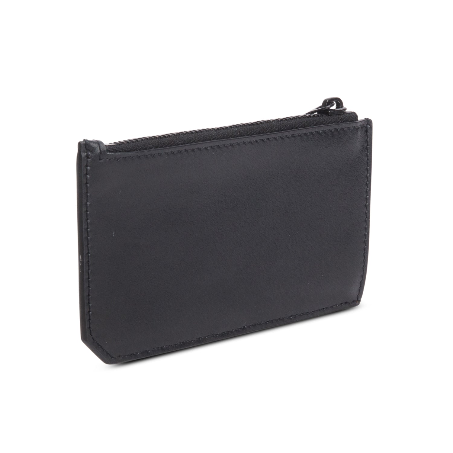 Saint Laurent 2020 So Black Calfskin Tiny Cassandre Fragments Zipped Card Case w/ Box