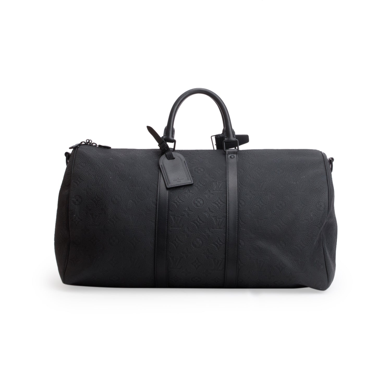Louis Vuitton Black Monogram Taurillon Embossed Leather Keepall Bandouliere 50 w/ Box